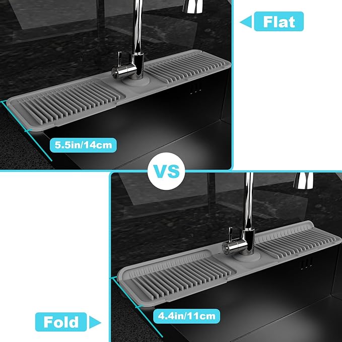 Folding sink splash guard behind faucet-faucet mat