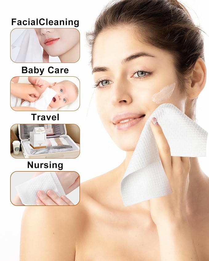 Disposable Face Towel, Biodegradable Facial Towels, Extra Thick Soft Large
