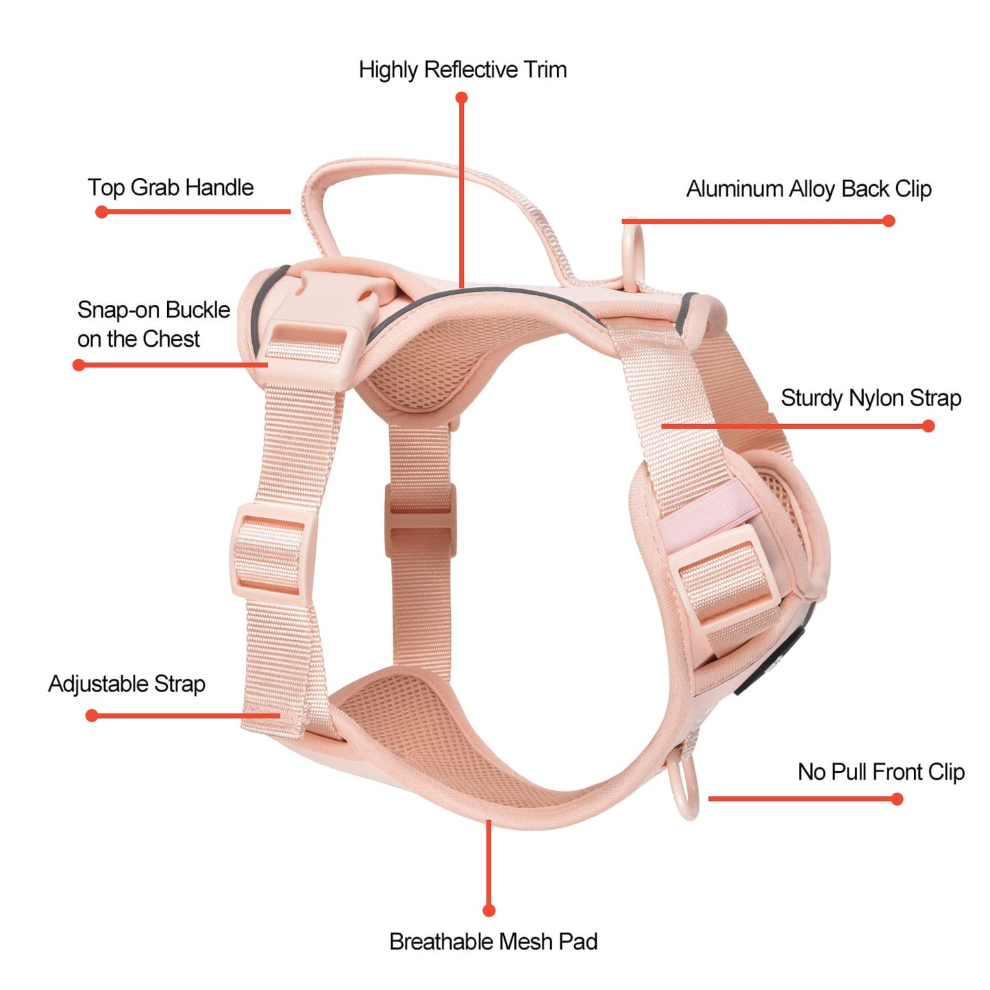 Petmolico Dog Harness for Small Dogs, Cute Harness Vest with Two Leash Clips and Soft Handle, Reflective Easy Walk Puppy Vest - Pink, Medium