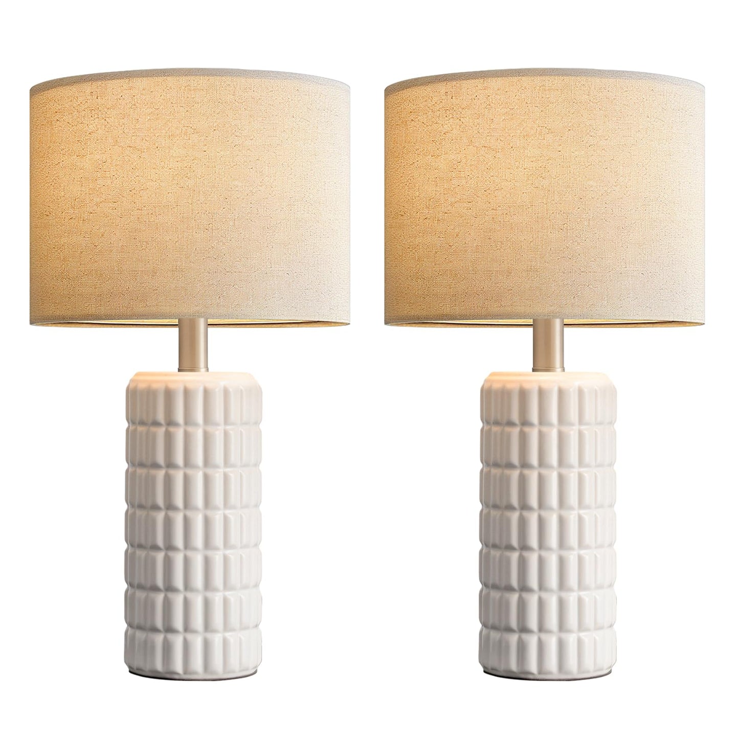 23" Modern Ceramic Table Lamps Set of 2 - Table Lamps for Living room, Farmhouse Bedside Night Stands Lamp for Bedroom, White Boho Nightstand Lamps Set of 2, Desk Lamp for End Table Home Decor