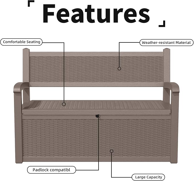 80 Gallon Outdoor Storage Bench Deck Box Waterproof Lockable,Outdoor Storage Furniture for Patio,Garden and Cushions(Gray)