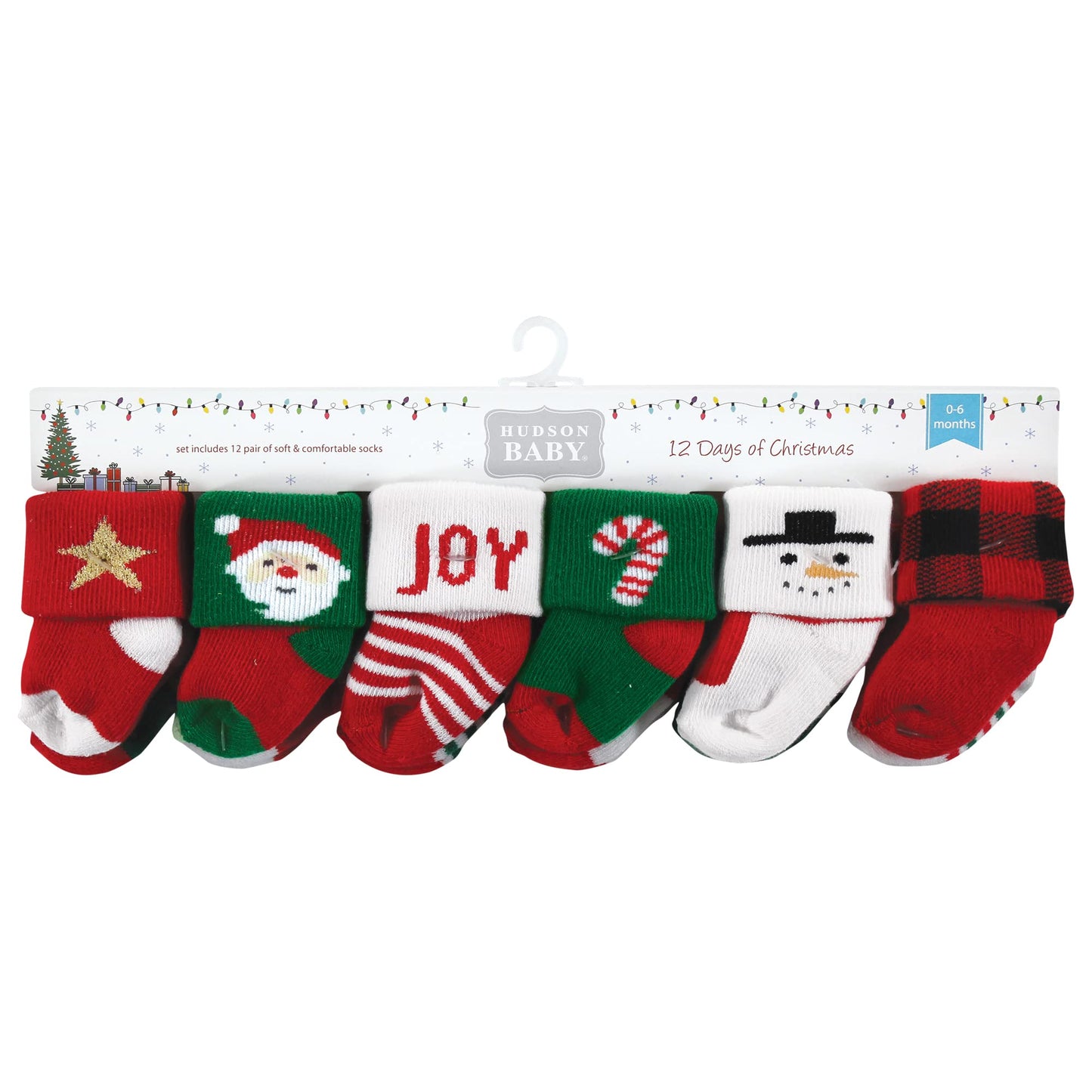 Hudson Baby Girls Unisex Cotton Rich Newborn And Terry Socks, 12 Days Of Christmas Santa, 12-24 Months, 12 Days Of Christmas Santa, 12-24 Months US