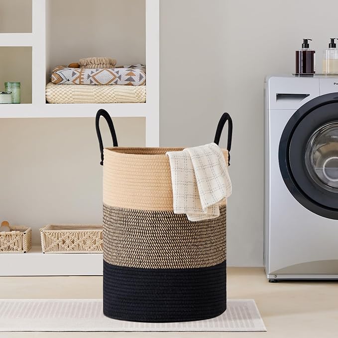 VIPOSCO Large Laundry Hamper, Tall Woven Rope Storage Basket