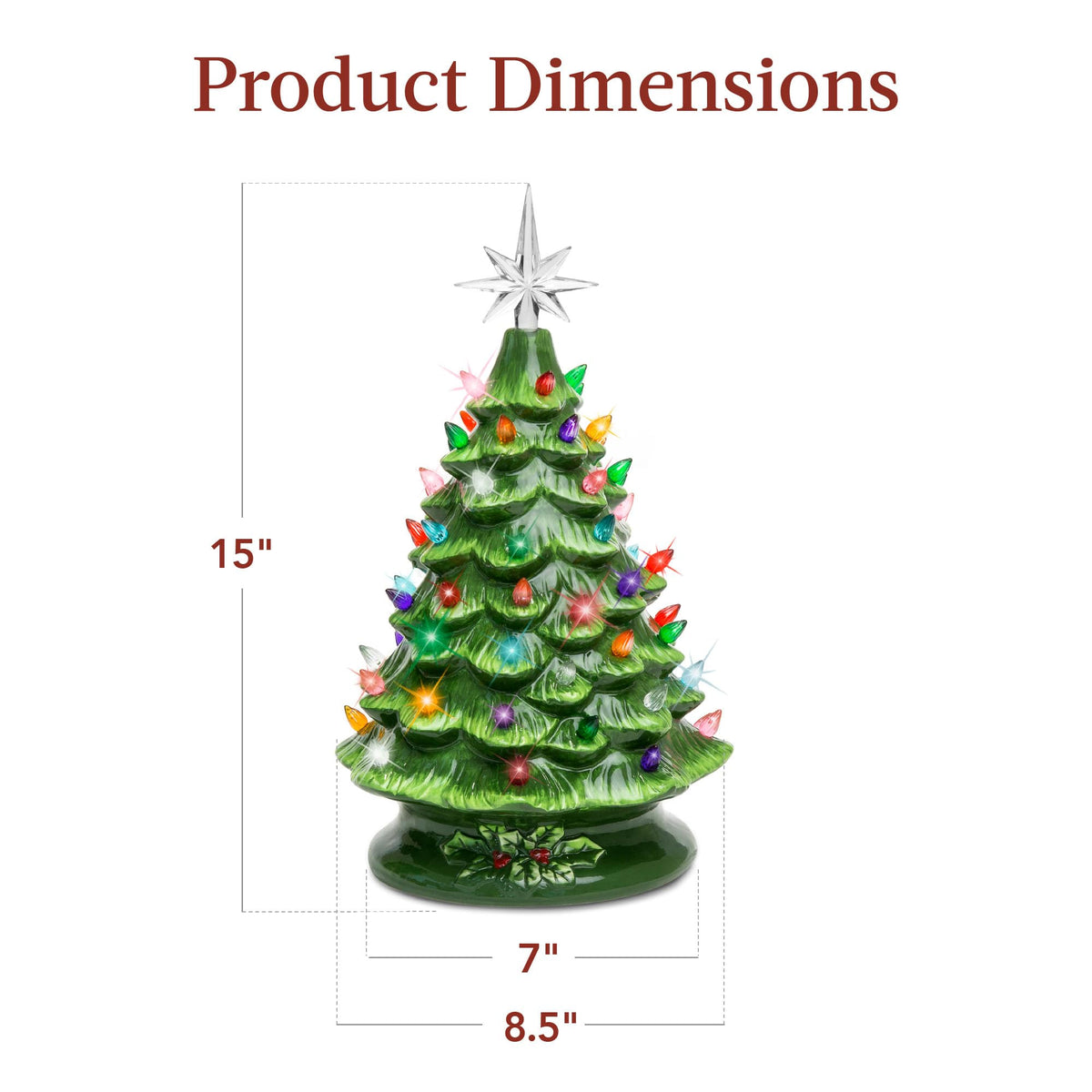 Best Choice Products 15in Ceramic Christmas Tree, Pre-lit Hand-Painted Tabletop Holiday Tree, Star Topper, 64 Lights - Green w/Multicolored Bulbs