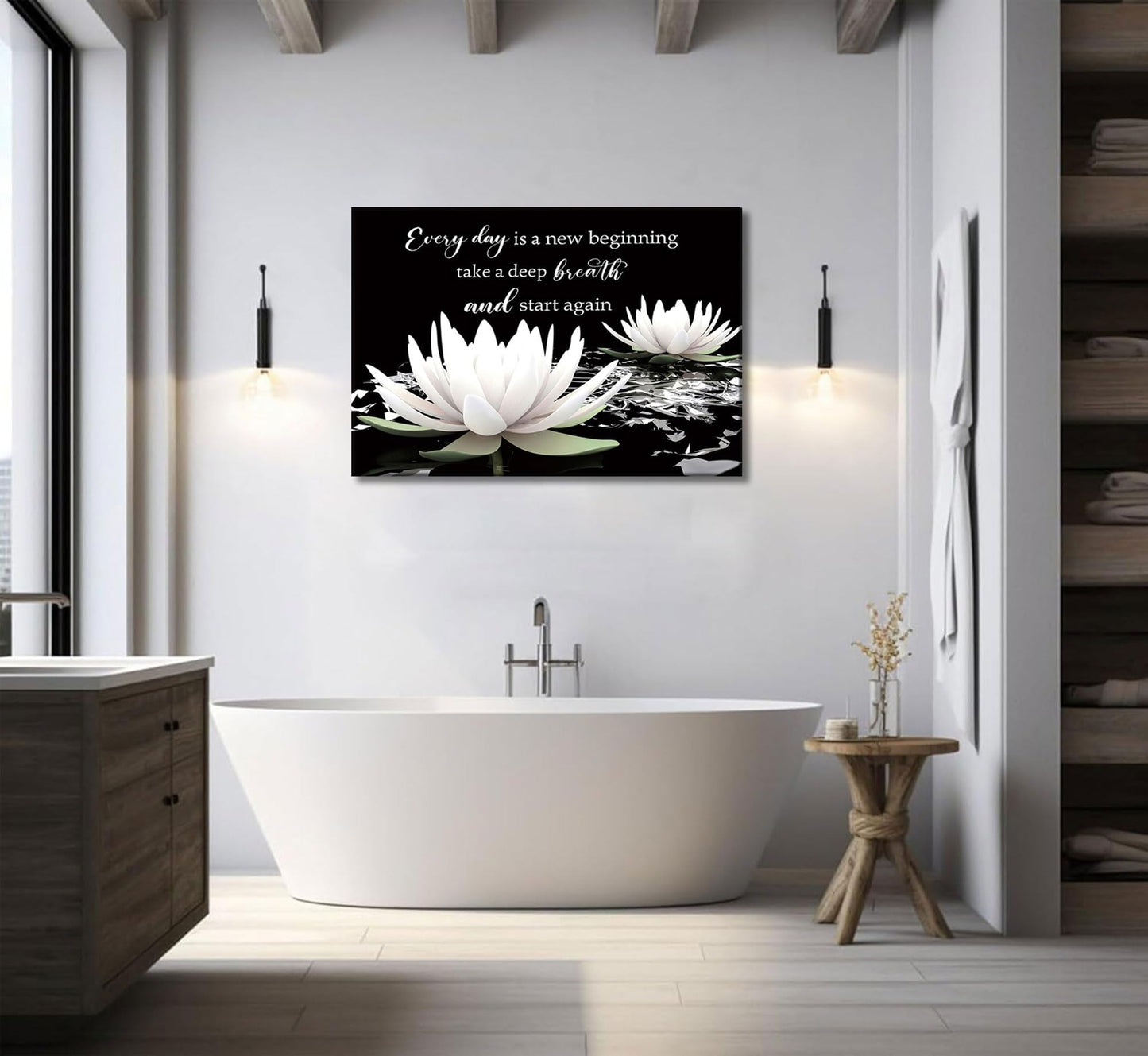Zen White Lotus Canvas Wall Art On In Water Blooming White Lotus Picture Wall Decor Spiritual Meditation Poster Print Painting for Bathroom Room Modern Yoga Spiritual Spa Living Bedroom Decoration