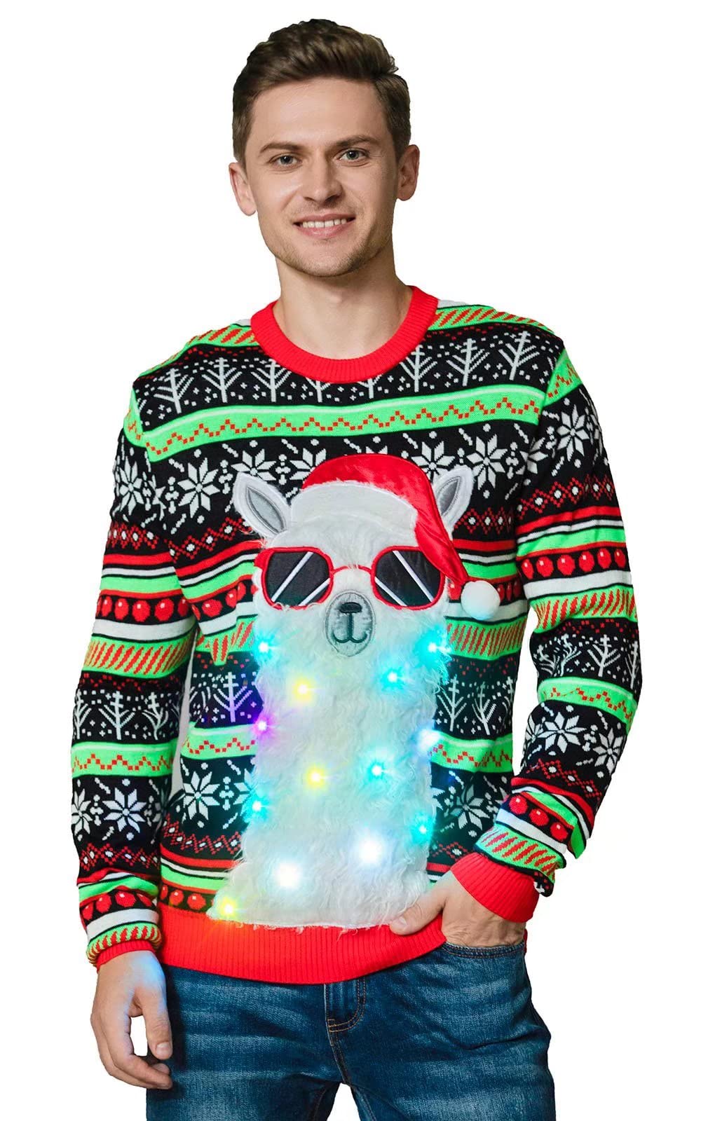 Unisex Women's Ugly Christmas Sweater LED Light Funny Novelty Knit Pullover (Medium)