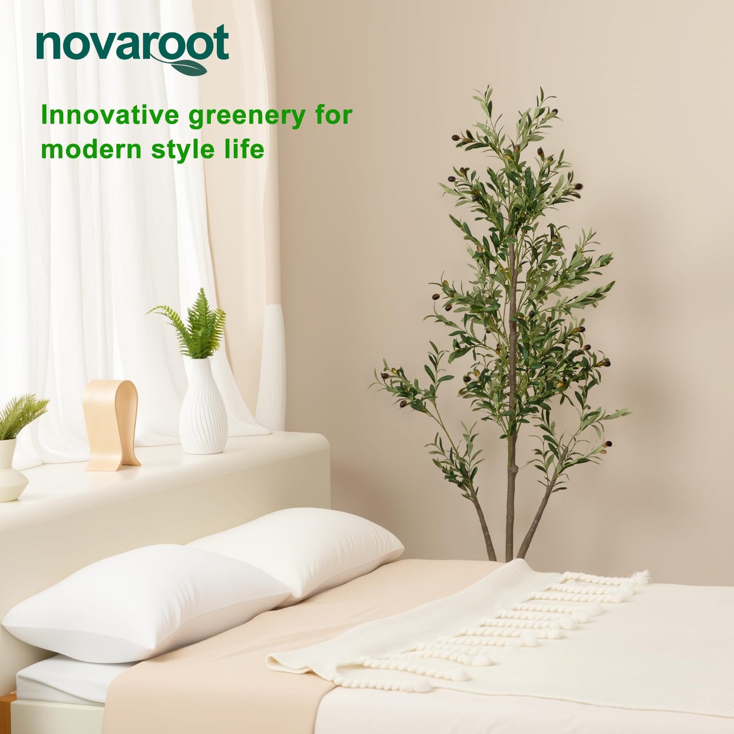 Artificial Olive Tree Indoor, 5Ft Faux Olive Trees Artificial Indoor with String Lights and Stones On Planter, Artificial Faux Plants with Natural Wood Trunk and Lifelike Fruits for Home Office Decor