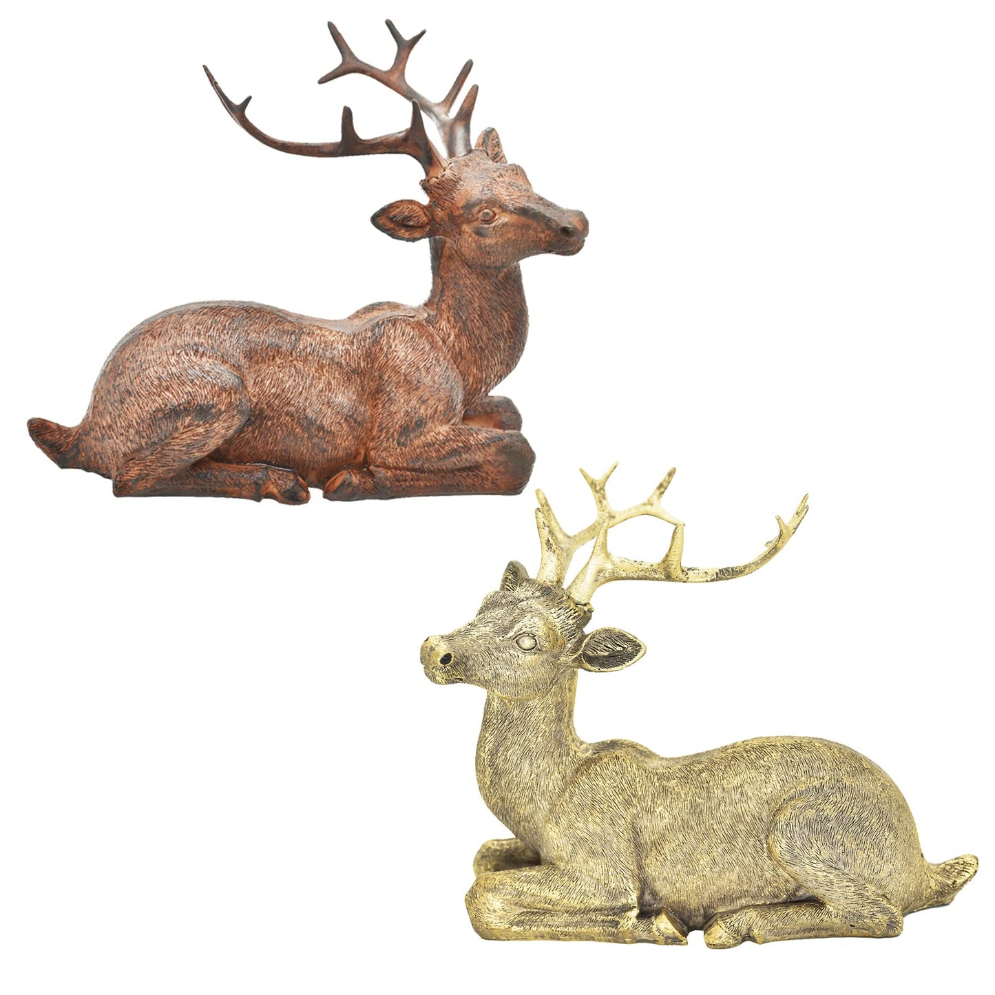 Miyolo Sitting Deer Figurine Laying Elk Reindeer Statue Resin Home Decor Christmas Indoor Shelf Tabletop Decorations (Rust)