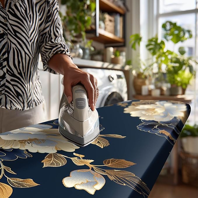 Blue White Floral Ironing Board Cover Stretch Fabric
