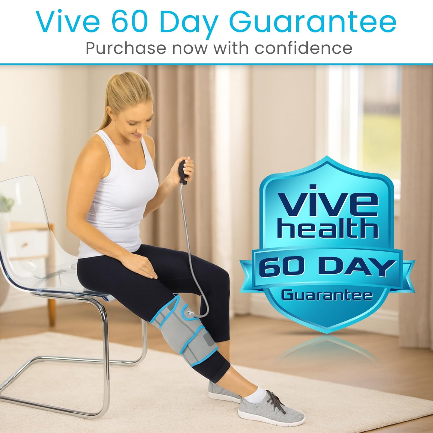 Vive Compression Knee Ice Wrap - Reusable Brace with Air Pump - Hot/Cold Therapy for Men, Women, Pain Relief, Swelling and Recovery Support - Adjustable and Inflatable Pack for Sports Injury Sprains