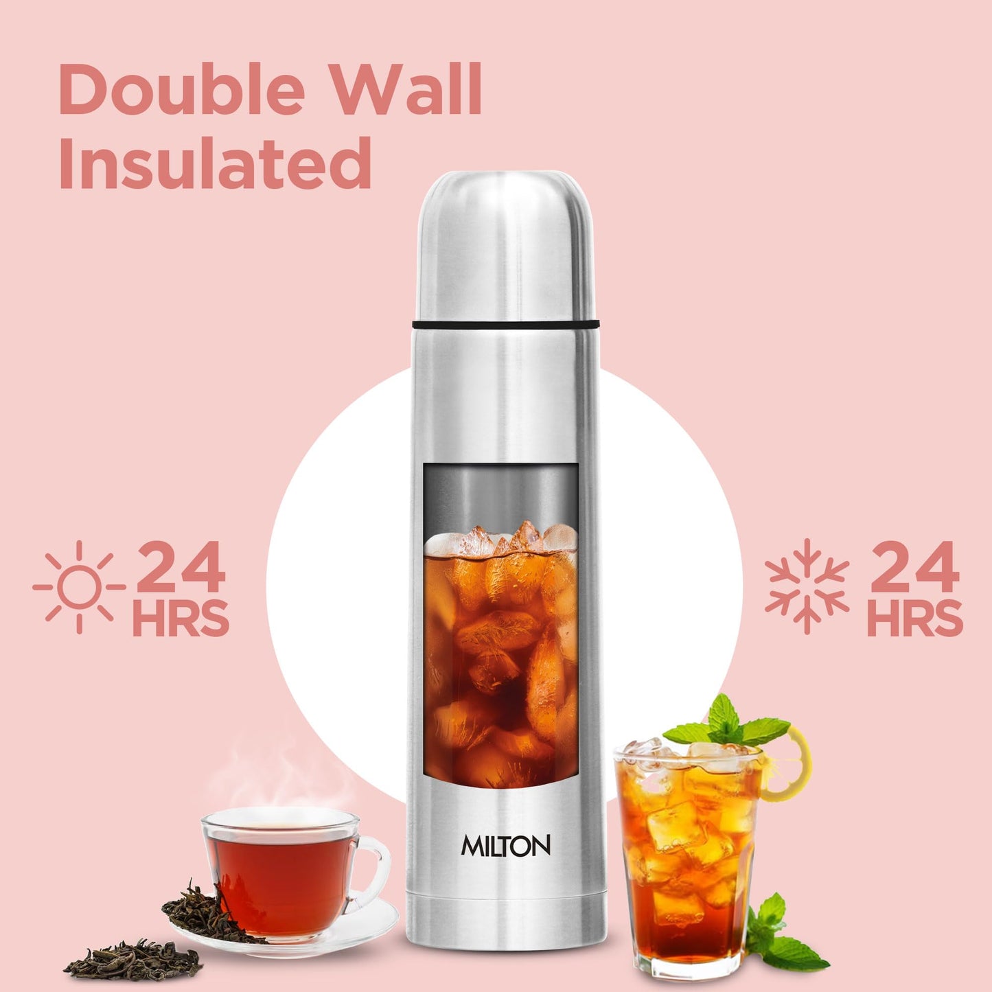 Milton Vacuum Flask for Hot Drink 1 Litre (34 oz), Stainless Steel Double Walled Insulated Water Bottle for 24 Hour Hot and Cold Drinks with Cover, Leak Proof, BPA Free, Thermosteel Flip Lid 1000 ml