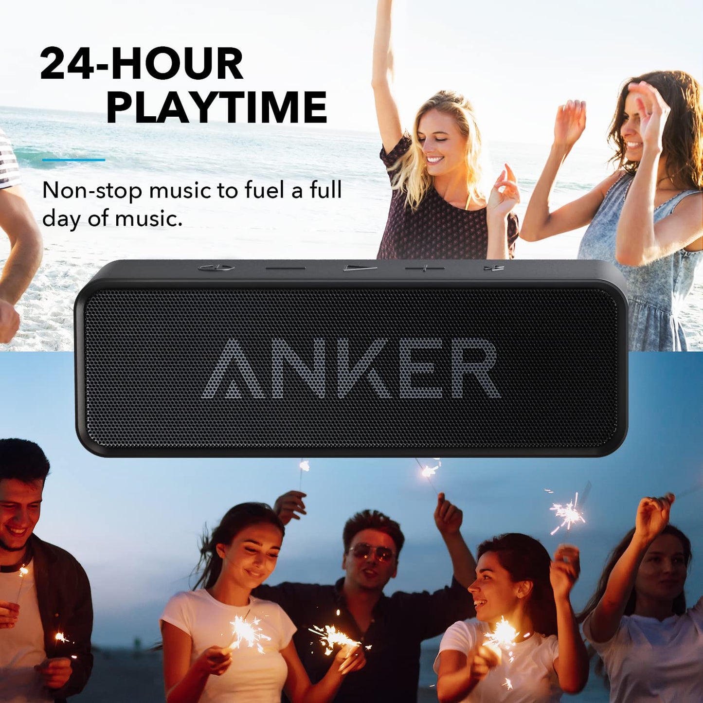 Anker Soundcore Bluetooth Speaker Upgraded Version with 24H Playtime, IPX5 Waterproof, Stereo Sound, 66ft Bluetooth Range, Built-In Mic, Portable Wireless Speaker for iPhone Samsung