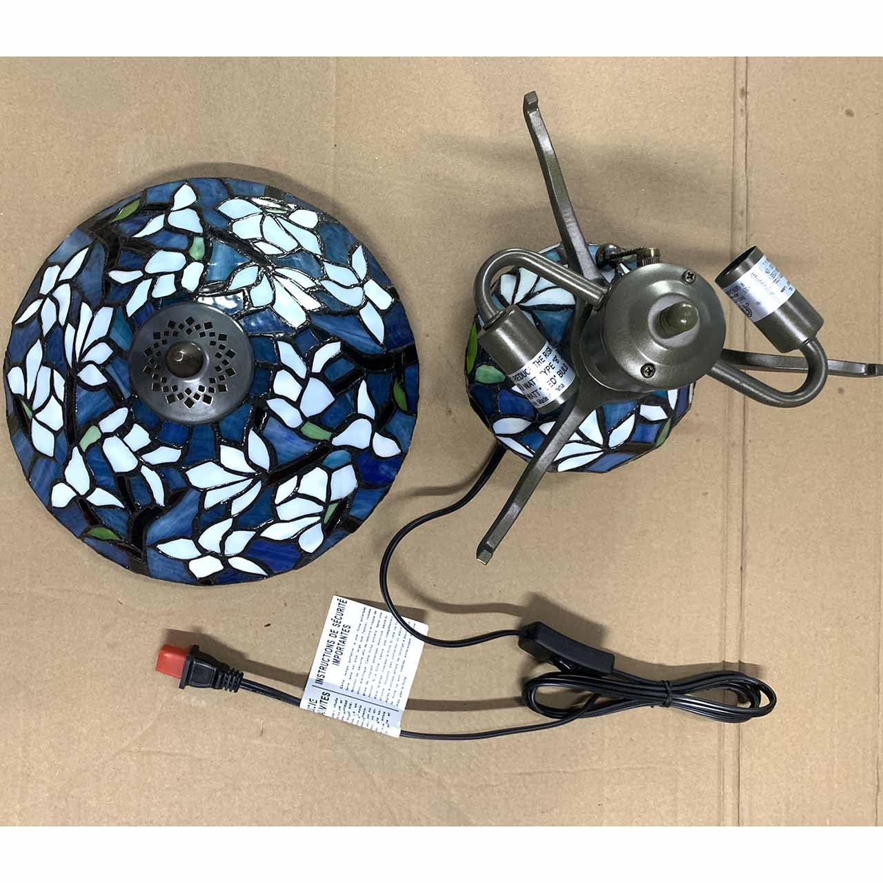 Bieye L10905 Tiffany Style Stained Glass Mushroom-Shaped Double Lit Table Lamp for Home Decor (10-inch, White Magnolia)