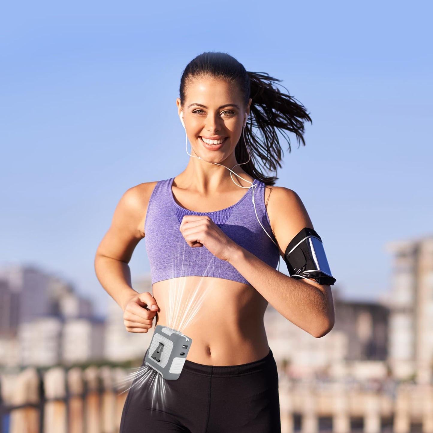 Portable Fan Wearable Personal Fan with 5 Speed Max 55 Working Hours Low Noise Portable Neck Fans Cooling Waist Fans for Camping Traveling LED Power Display 10000mAh Rechargeable (White and Gray)