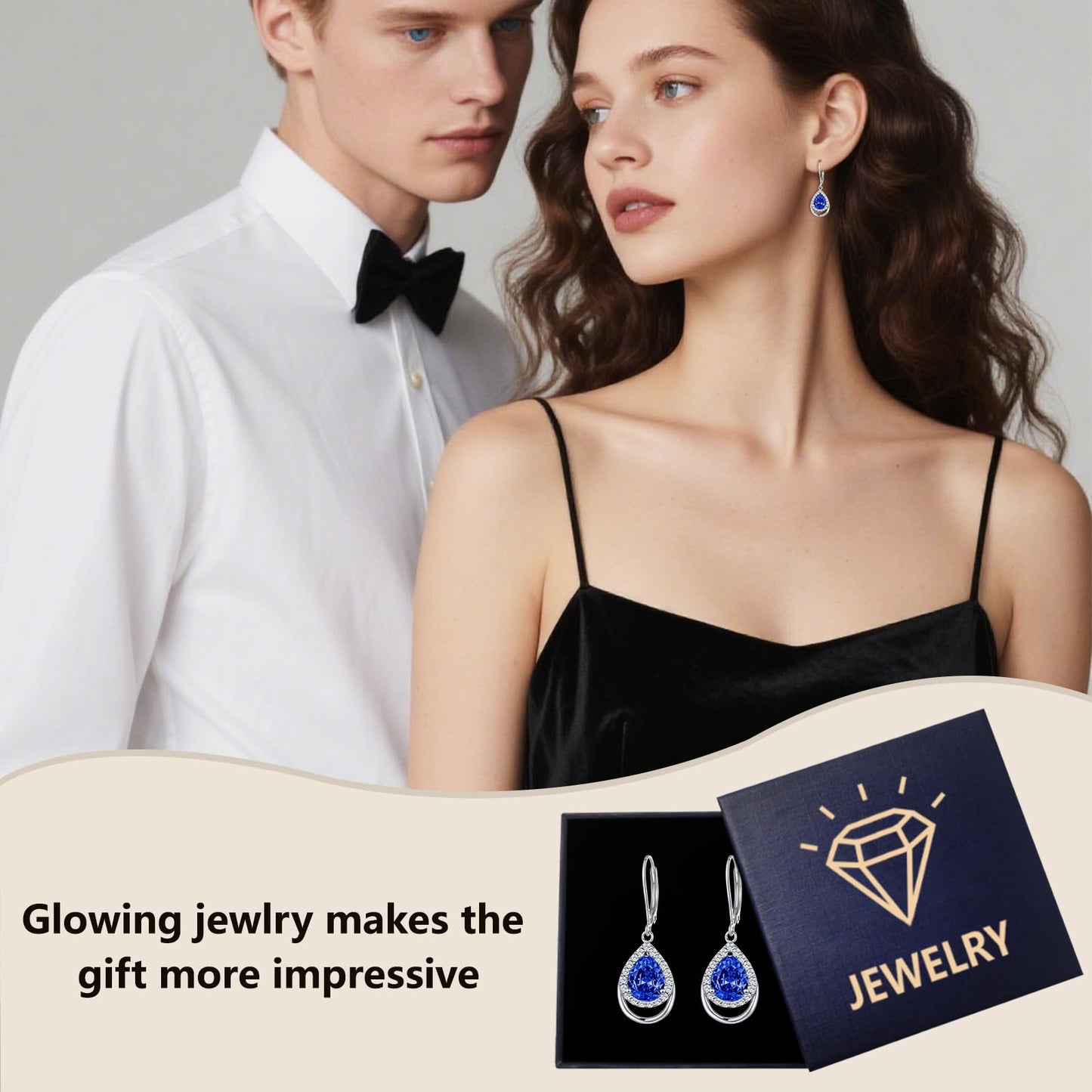 Sapphire Earrings Sterling Silver September Birthstone Teardrop Dangles Blue 5A Cubic Zirconia Drop Jewelry Christmas Gifts for Women