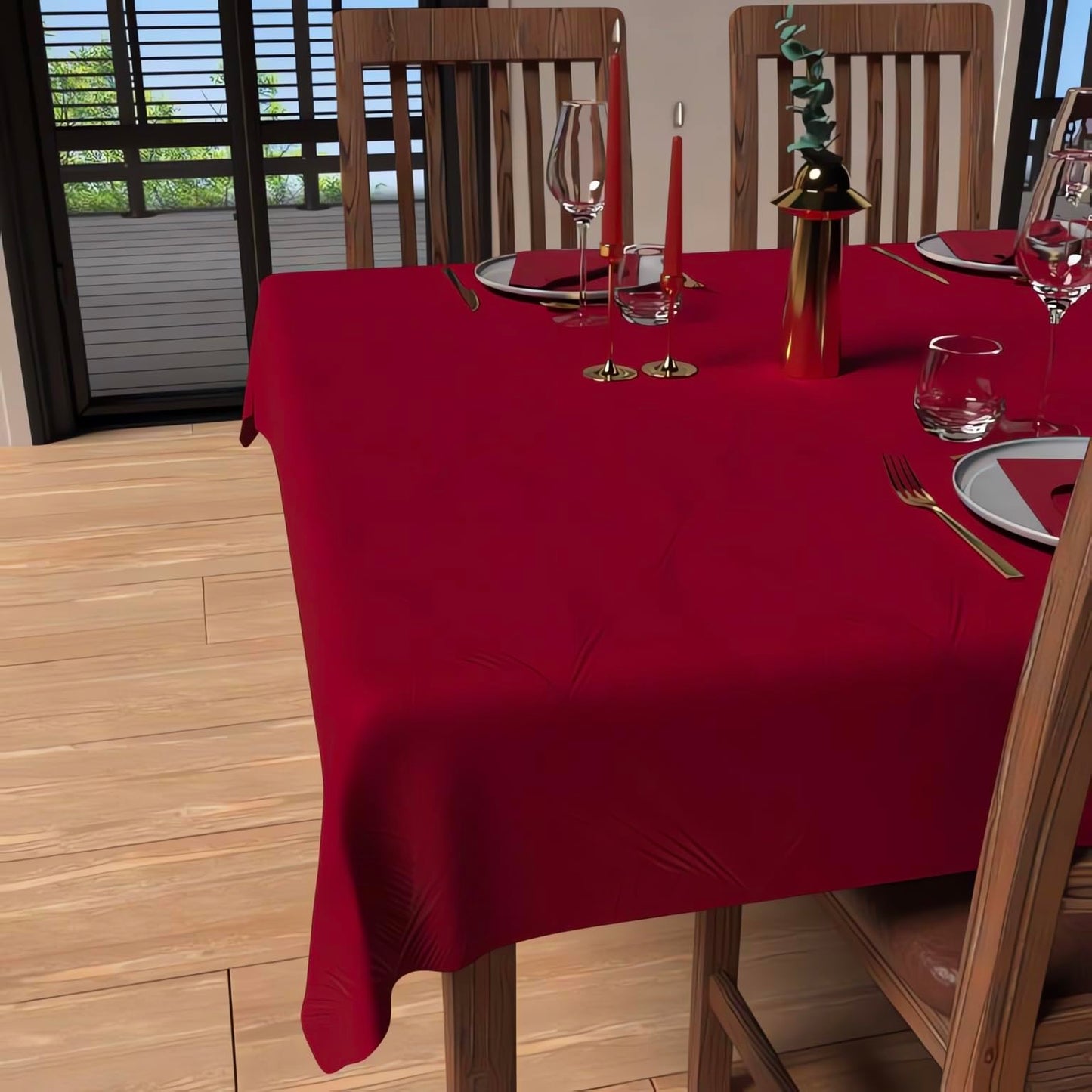 Soleil d'ochre Square Anti-Stain Tablecloth 180 x 180 cm Luxury Red