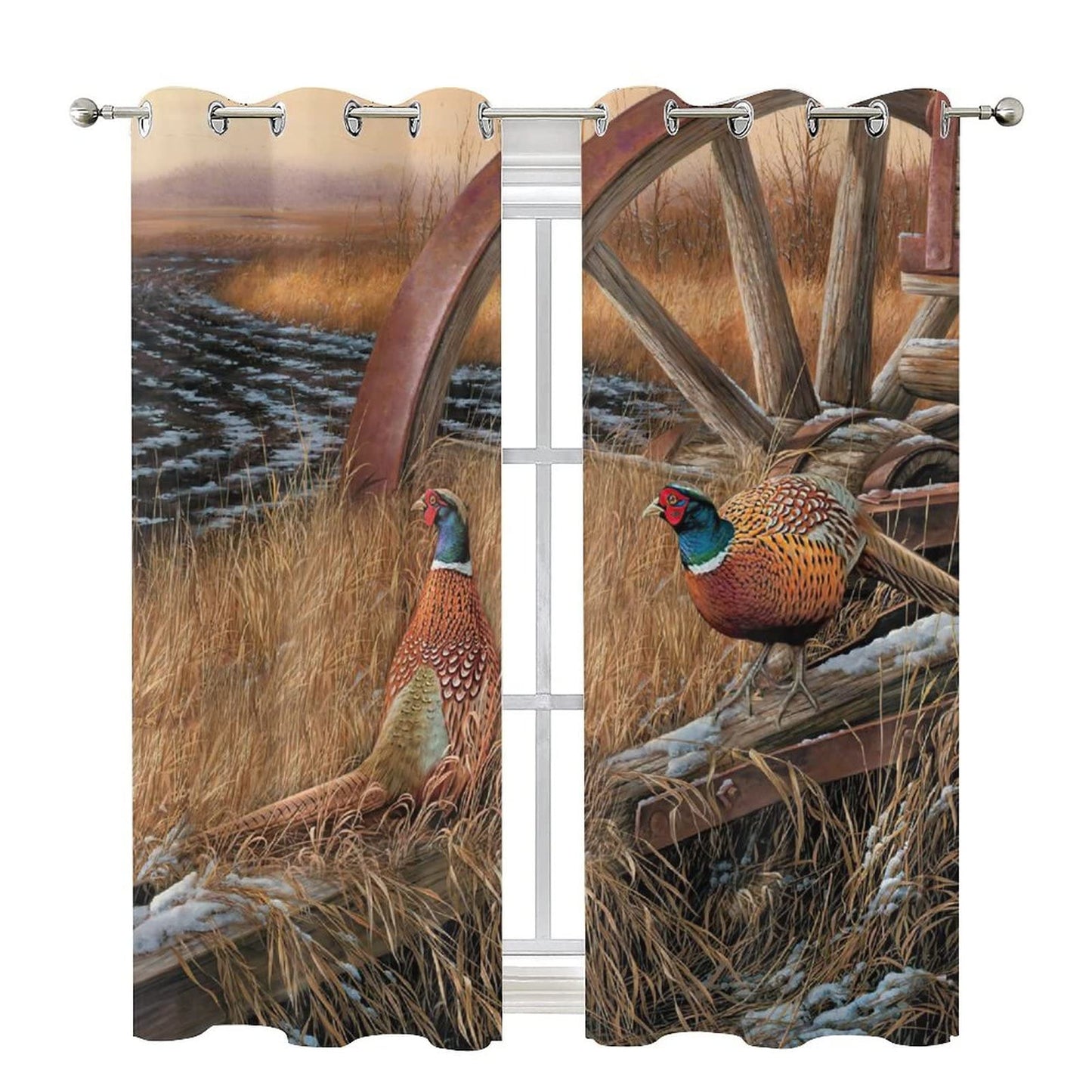 Rustic Pheasants Blackout Curtains - Camouflage Wildlife Pheasants Retro Forest Country Farmhouse Grommet Window Treatment Set Energy Saving Thermal Insulated Drapes for Living Room Nursery,42x45in