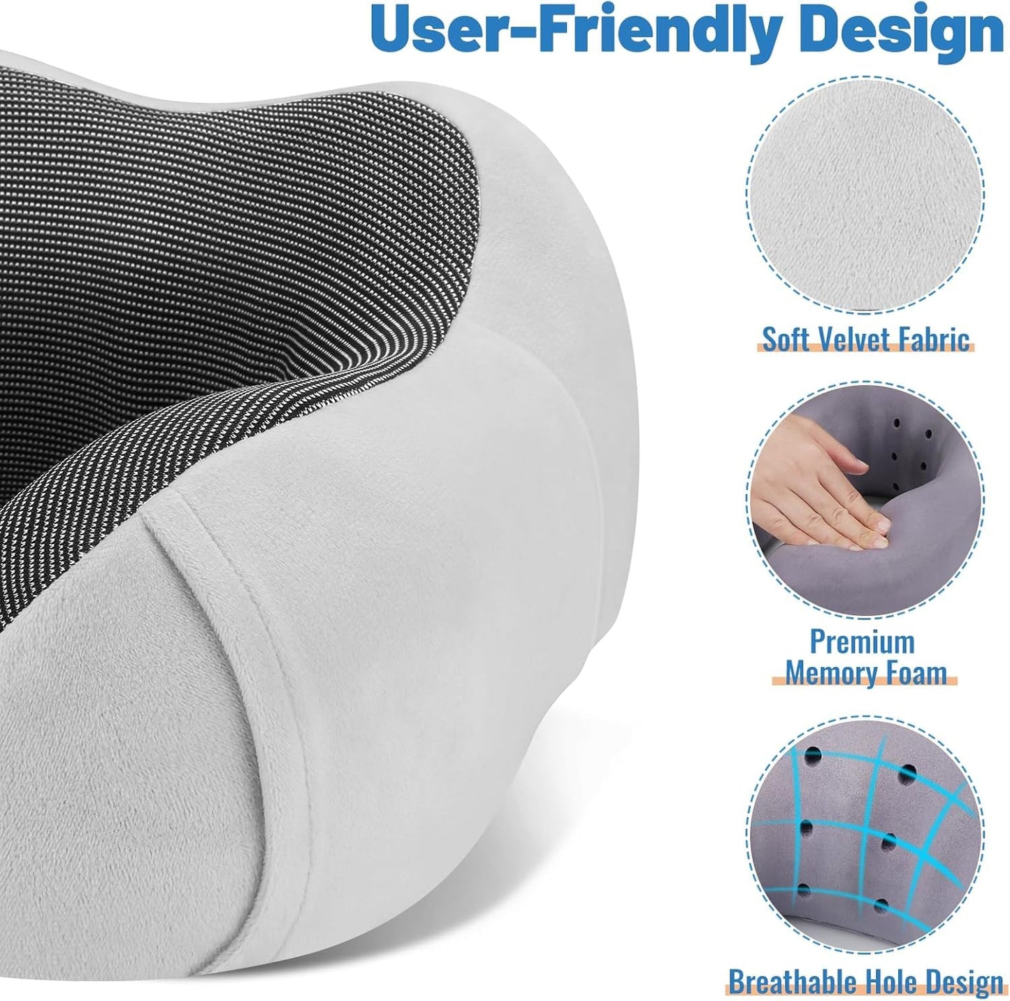 CloudBliss Travel Pillow Premium Memory Foam, Comfortable & Supportive Neck Pillow, Neck Pillows for Sleeping Travel, Airplane Pillow for Sleeping Airplane, Car, Office and Home(Black & Dark Grey)