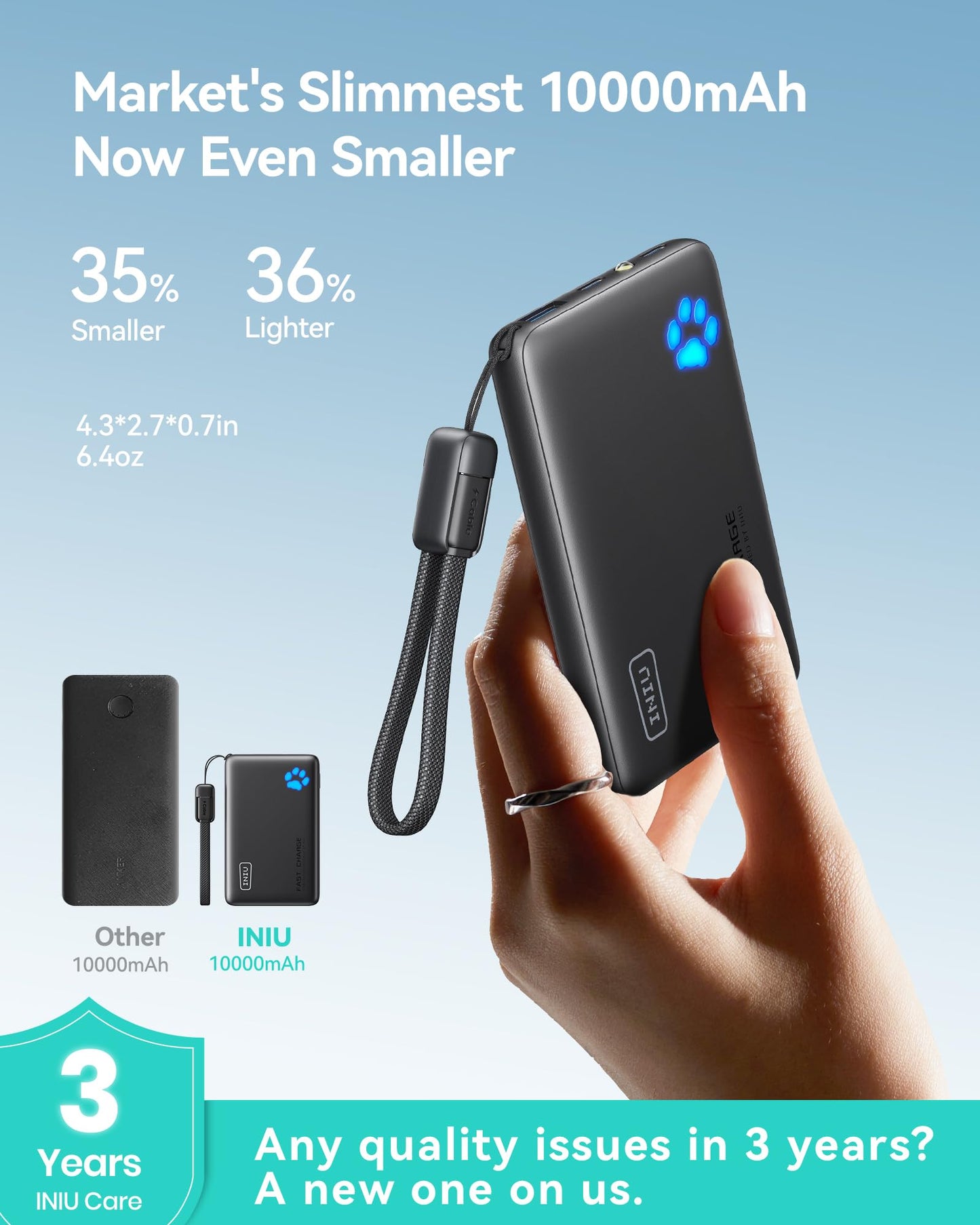 INIU Power Bank, 45W PD Lightest 10000mAh Portable Charger, USB C in&Out Fast Charging Battery Pack, Mobile Phone Powerbank Compatible with iPhone 17 16 15 14 13 Samsung S22 S21 Google iPad etc