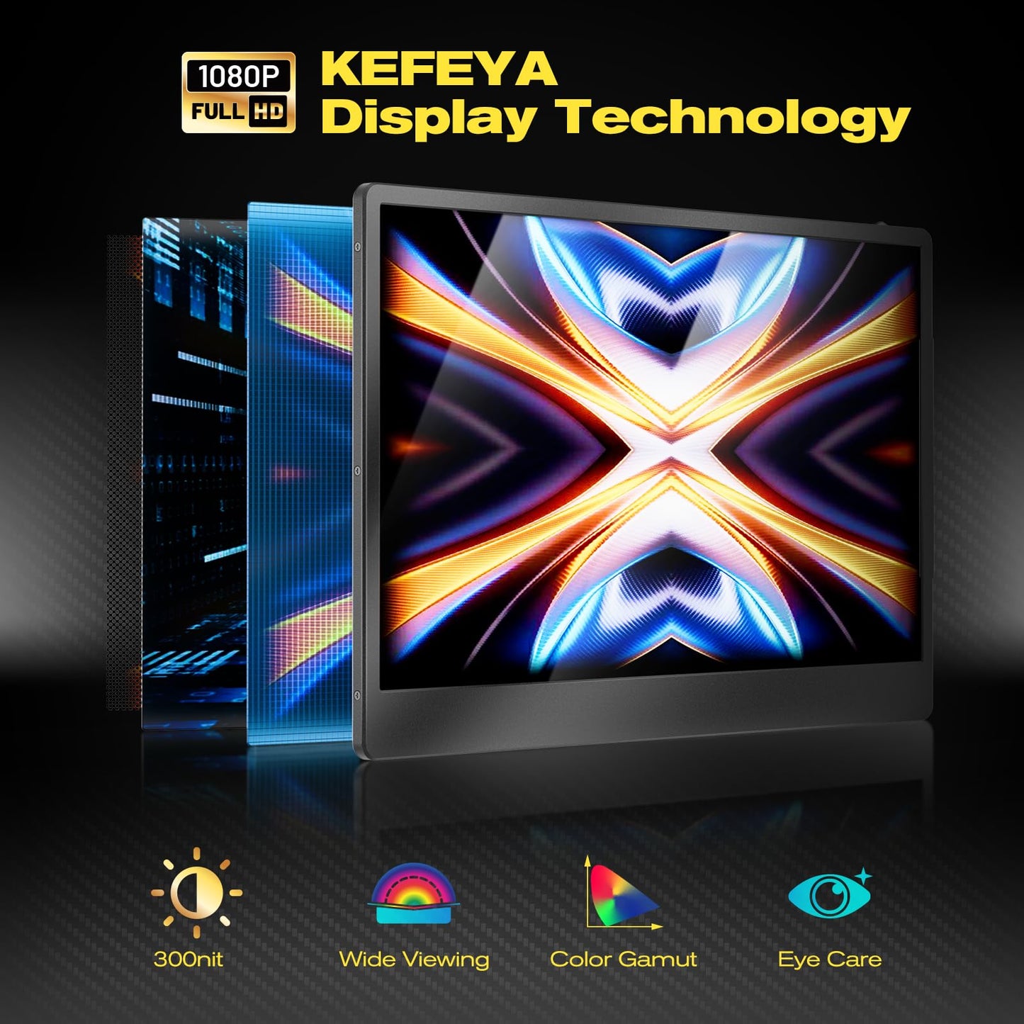 KEFEYA Portable Monitor for Laptop, 14” Full HD IPS Display Screen, Triple Laptop Screen Extender, Work with 13”-17” Mac Windows Chrome