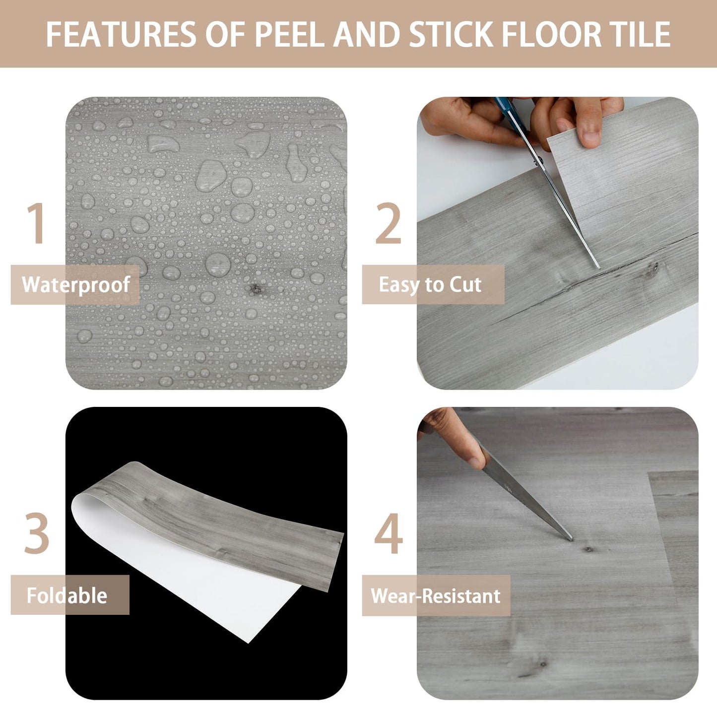 20-Pack 30 Sq.Ft Peel and Stick Floor Tile, Natural Grey Wood Grain Look, Self Adhesive and Waterproof Vinyl Flooring for Transfer Bathroom, Kitchen, Living Room, Bedroom