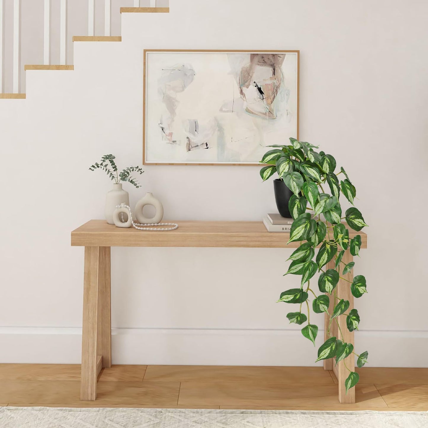 GnFlus Artificial Pothos Fake Ivy Plant with Pot Faux Light Green Leaves Featuring for Home Shelf Decor Indoor Silk Artificial Plant Large