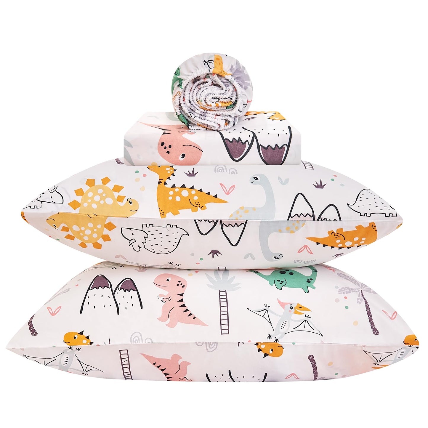 Yibeizi Dinosaur Full Size Sheet Set for Boys, Kids Cute Bedsheet Dino Microfiber Deep Pocket Bedding Sheets & Pillowcases 4 Pieces