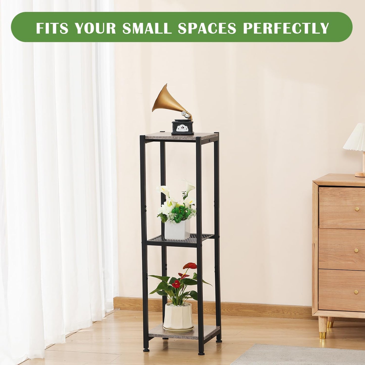 Dipion Extra Tall Plant Stand Indoor,40 Inch Plant Stands,3 Tier Metal Plant Stand with Heavy Duty Wood and Metal Mesh Shelf,Greige and Black