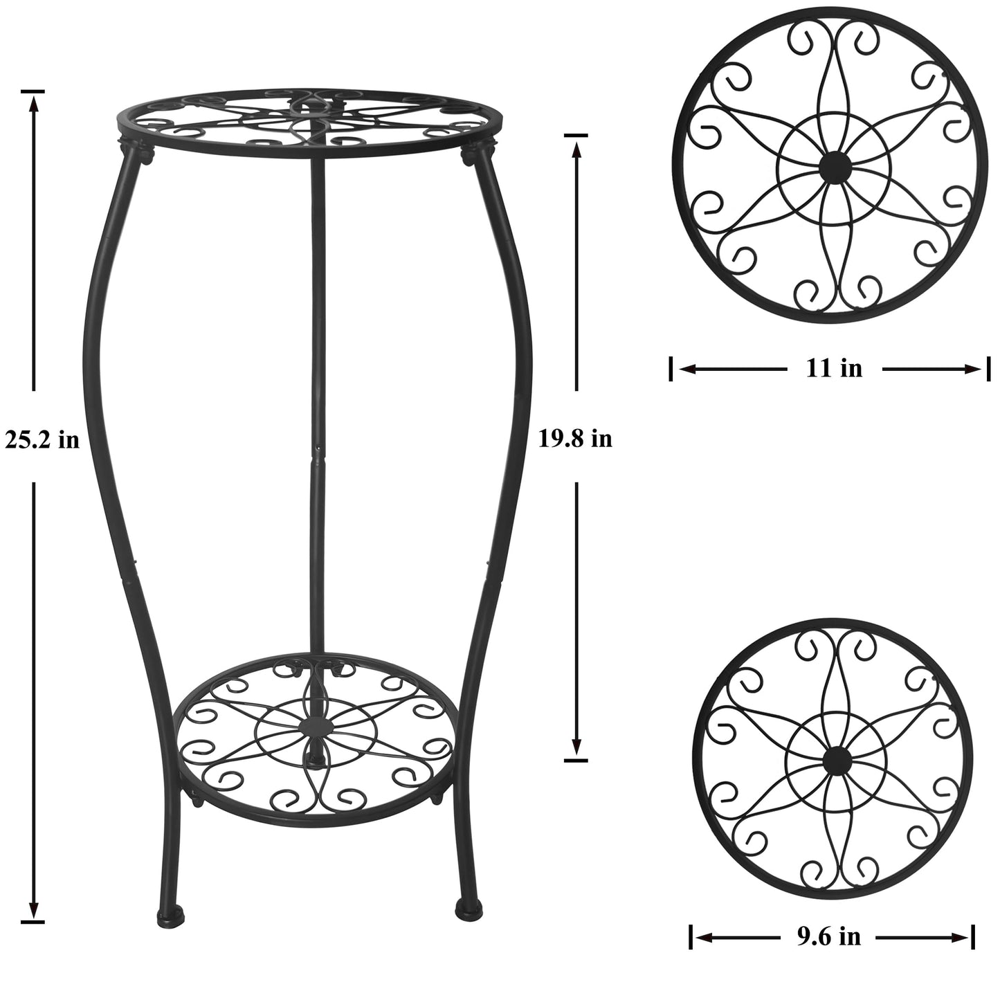 NOAMOO Metal Plant Stand 2 Tier Indoor Outdoor, Tall Flower Pot Shelf Rustproof Stable Corner Stand, 25.2 inch Multiple Plant Display Rack for Living Room Patio Balcony Garden
