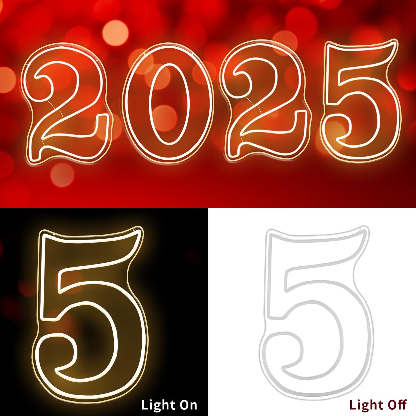 RUMONZS LED Acrylic Light up Number, Decorative Transparent Light up Letters USB Powered Big Number Sign Light for Birthday, Night Light, Party, Anniversary, Christmas, Home Decor, Wedding 11.4'' (number5)