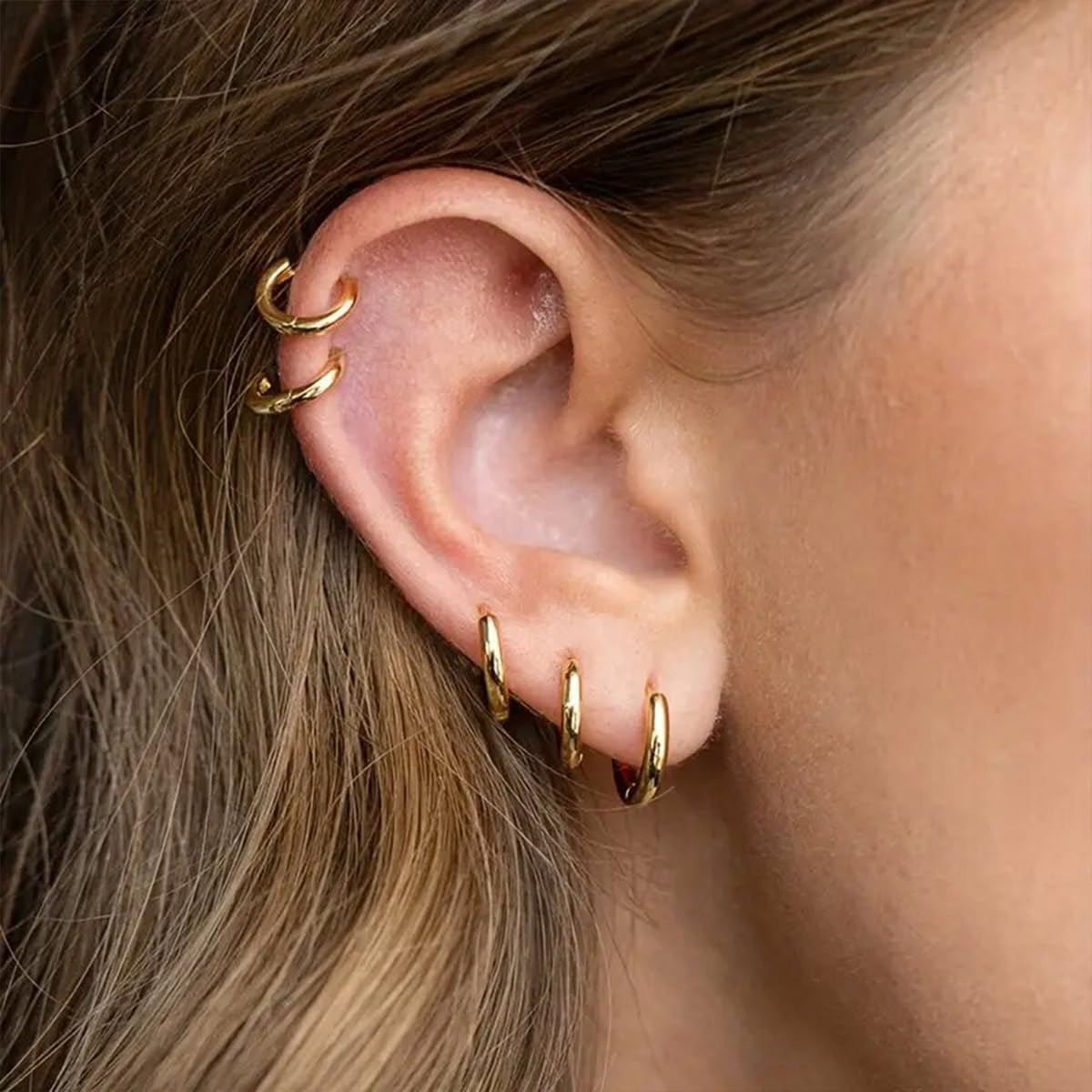 1 Pair 6mm Small Hoop Earrings for Women, Dainty 14K Gold Plated Huggie Hoop Earrings Hypoallergenic Lightweight Cartilage Earrings Set for Multiple Piercings for Sensitive (Gold/1.6mm)