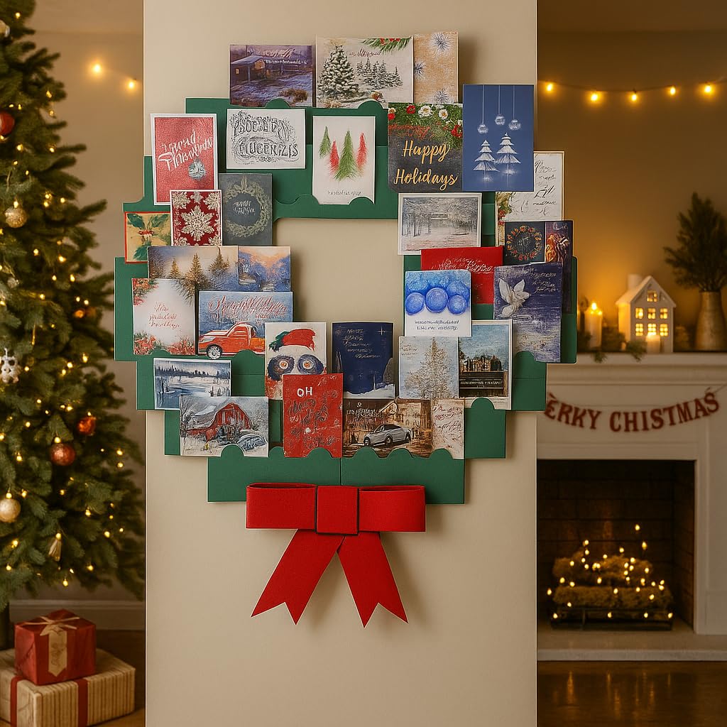 Jumbl Christmas Decoration Wonder Wreath Jumbo (44" X 36") Card & Photo Display Holder. for Home, Work, Schools, Party. Great Way to Go Down Memory Lane.