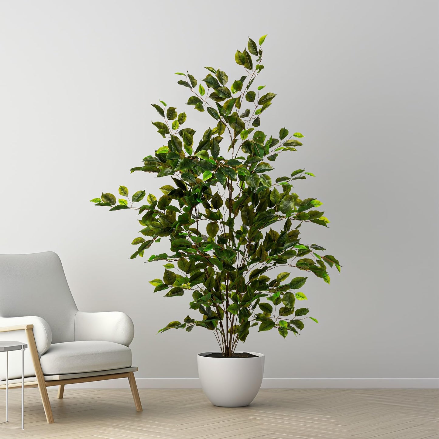 Bailikang Artificial Ficus Tree Indoor 4ft, Large Potted Faux Tree with Realistic Silk Leaves & Trunk for Home Office, Living Room Corner Decor
