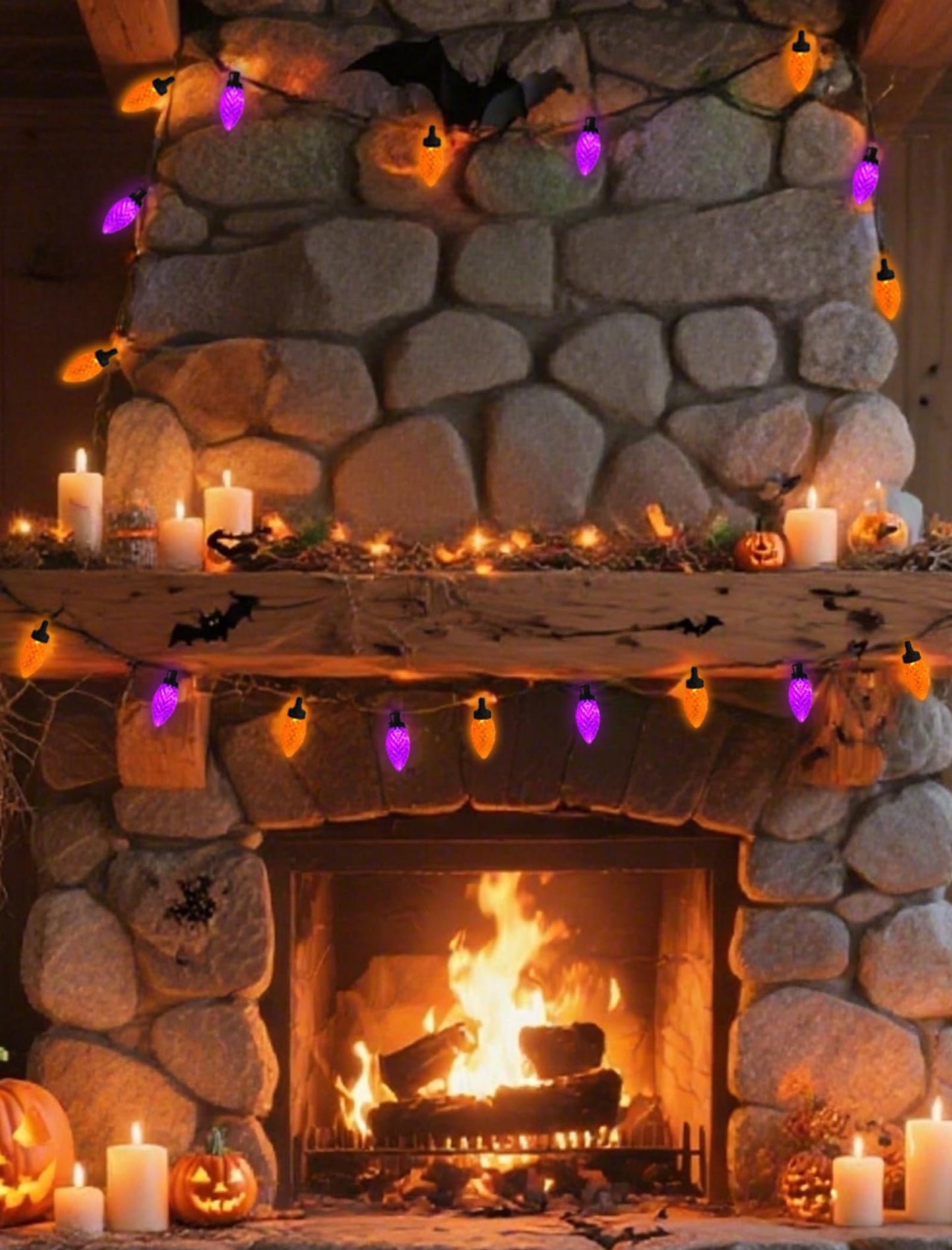 Halloween C9 String Lights Outdoor, 26.4Ft C9 Halloween Decorations Lights with 50 LED Orange and Purple Lights Waterproof, Hanging Plug in Lights String for Outside Holiday Party Patio Yard Decor