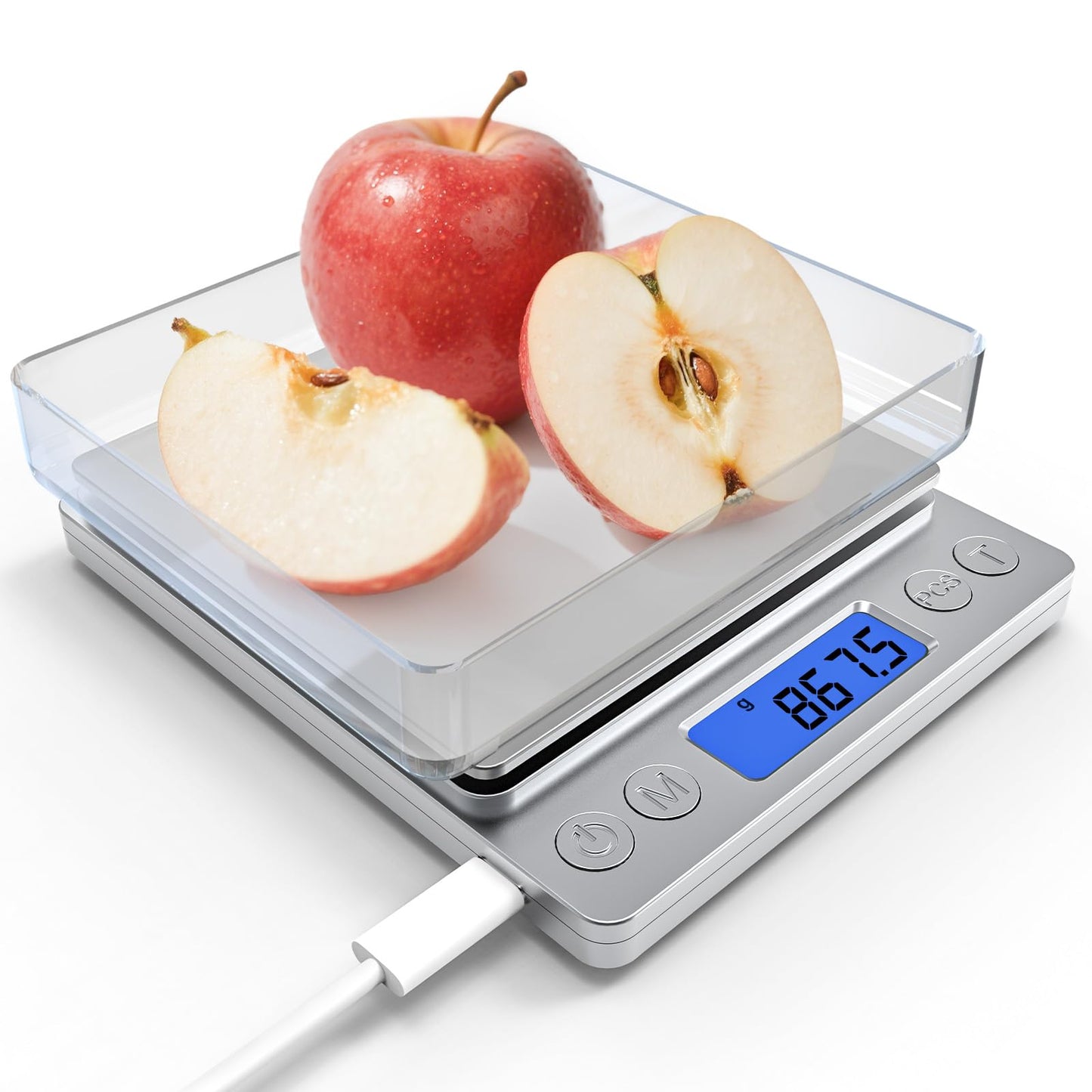 OGWAI Rechargeable Digital Food Scale with Gram and Ounce, Measuring Range 0.1g/3kg(6.6lb), Smart Kitchen Scale for Food, Baking, Cooking, Sourdough Bread, Weight Loss - Small Kitchen Gadget Product