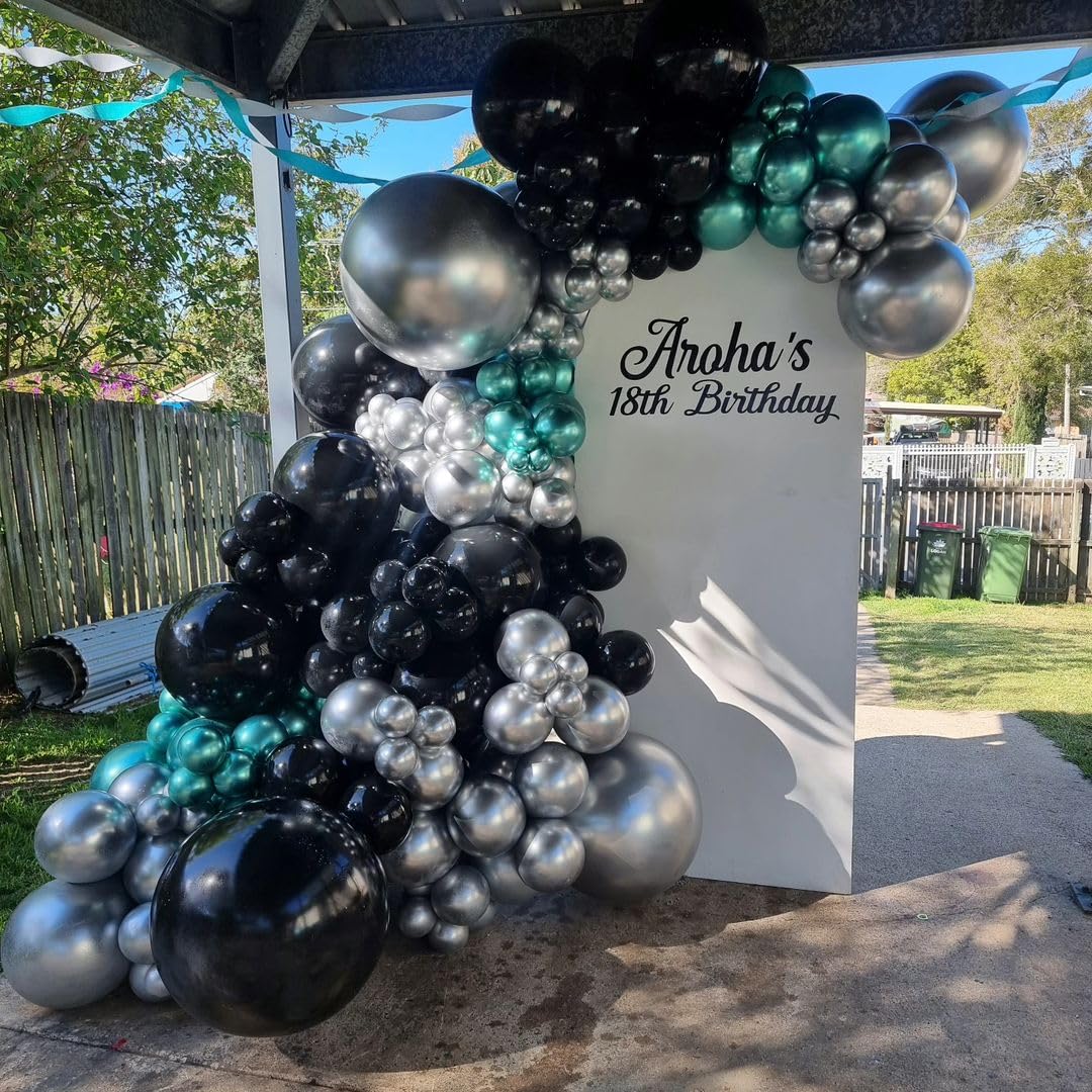 Black and Silver Balloons Arch Kit, 162pcs Different Sizes with Black Metallic Silver Confetti Balloons for Prom Anniversary Birthday 2025 Graduation Party Decorations