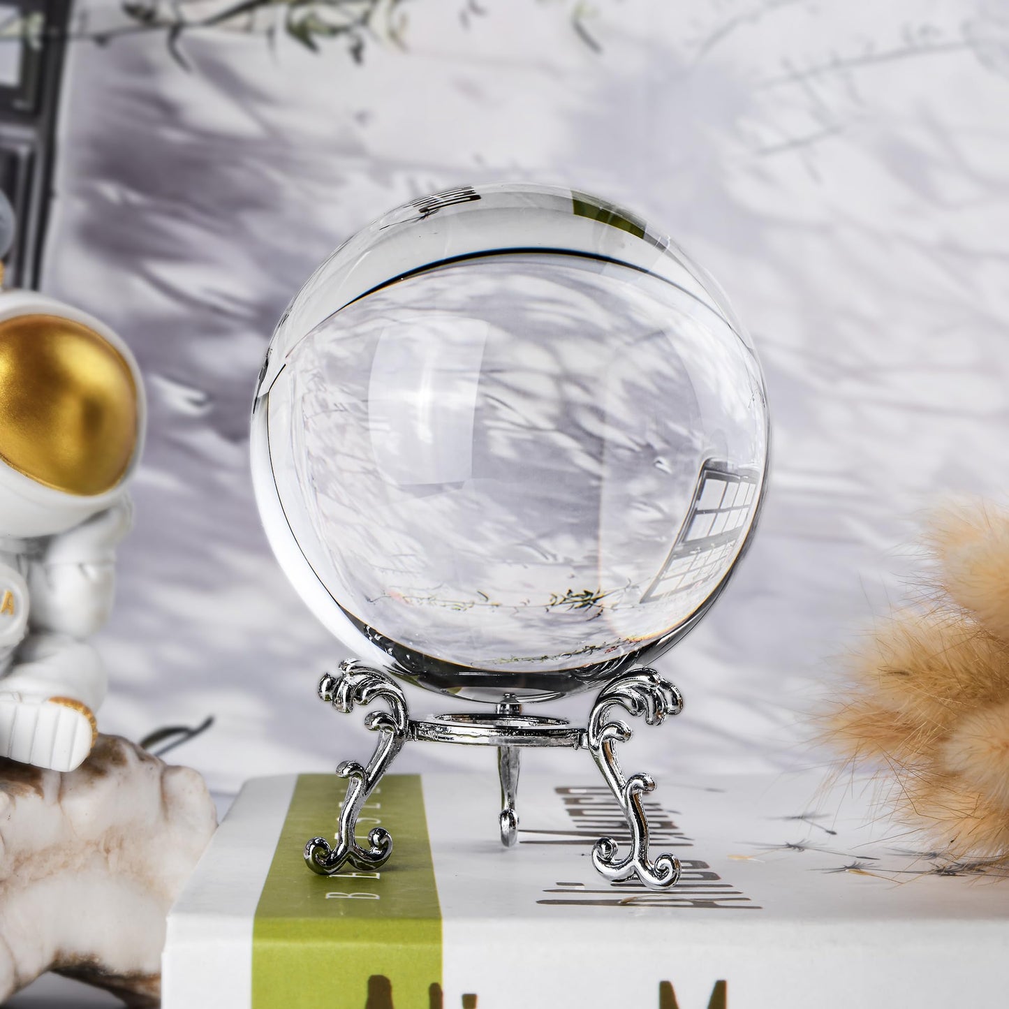 80mm Clear Crystal Ball with Stand, Photography Lensball Prop for Magical Shots, Optical Glass Sphere Decorative Balls Gifts for Meditation Divination