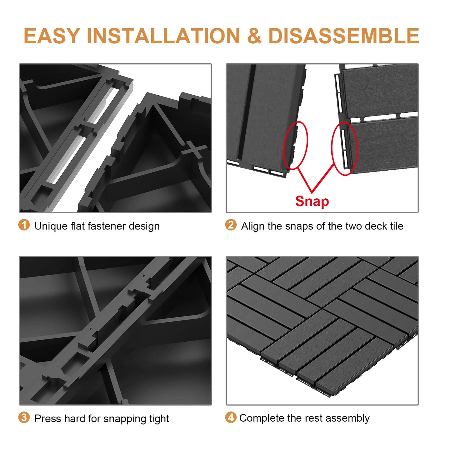 Goovilla Plastic Interlocking Deck Tiles, 36 Pack Balcony Flooring, 12"x12" Waterproof Outdoor Flooring All Weather Use, Patio Floor Decking Tiles for Porch Poolside Backyard Concrete, Dark Grey
