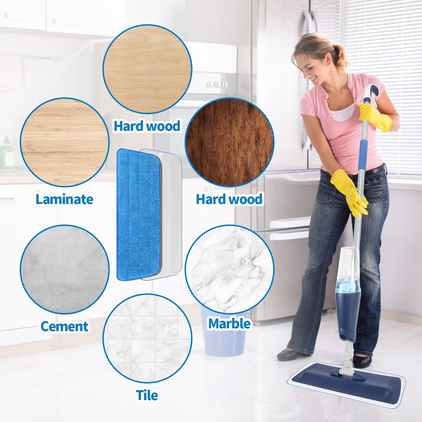 3 Pack Microfiber Reusable Mop Pads for Bona Mop, Wet/Dry Floor Cleaning Refill Mop Pads, Spray Mop Hard Wood Floor Mop Pads Refills, Machine Washable Power Mop Pads Replacement