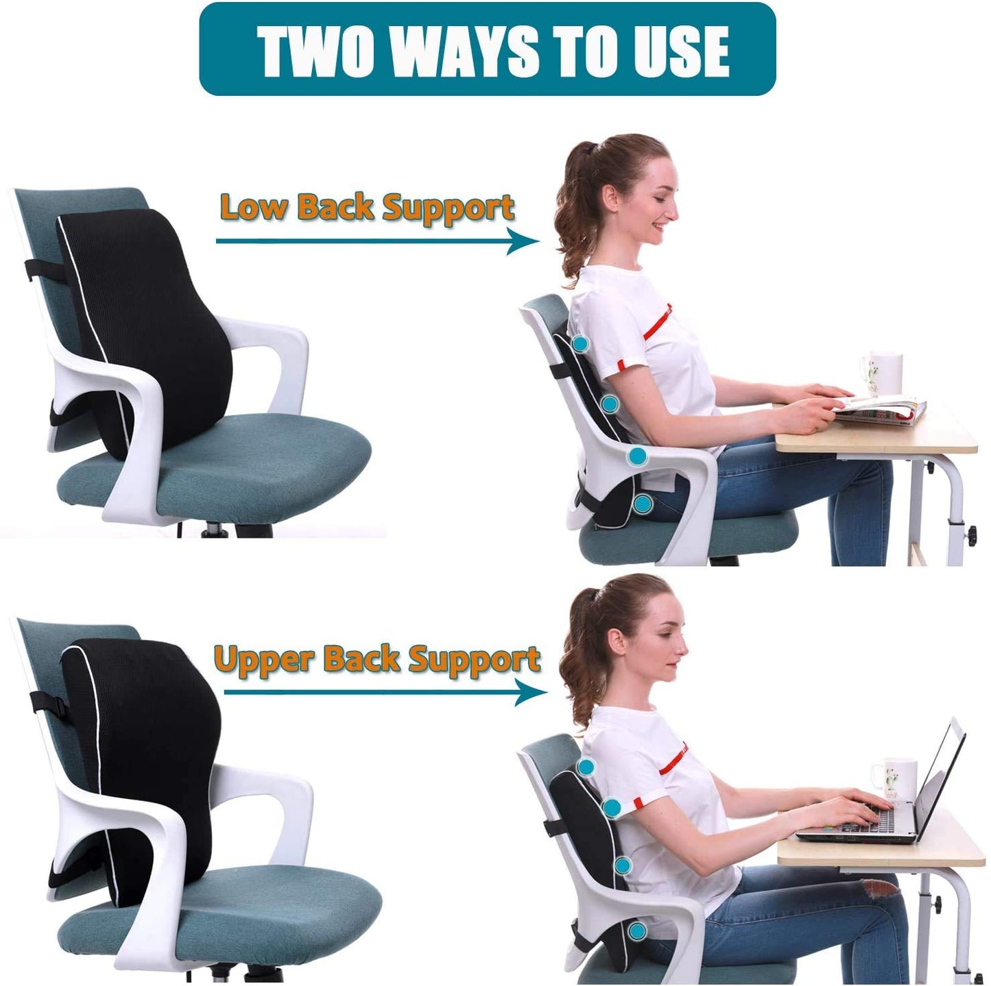 QUTOOL Lumbar Support Pillow for Office Chair Car Memory Foam Back Cushion Large Back Support Pillow for Computer, Gaming Chair, Recliner Double Adjustable Straps