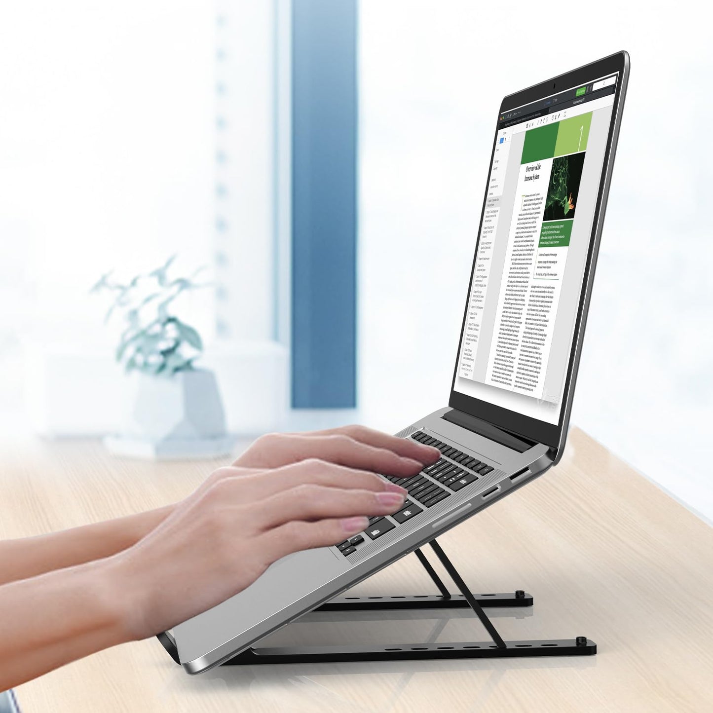 Gogoonike Adjustable Laptop Stand, Portable Laptop Riser for Desk, ABS+Silicone Foldable Ventilated Cooling Notebook Holder Stand for 10-15.6” Laptops,Tablets