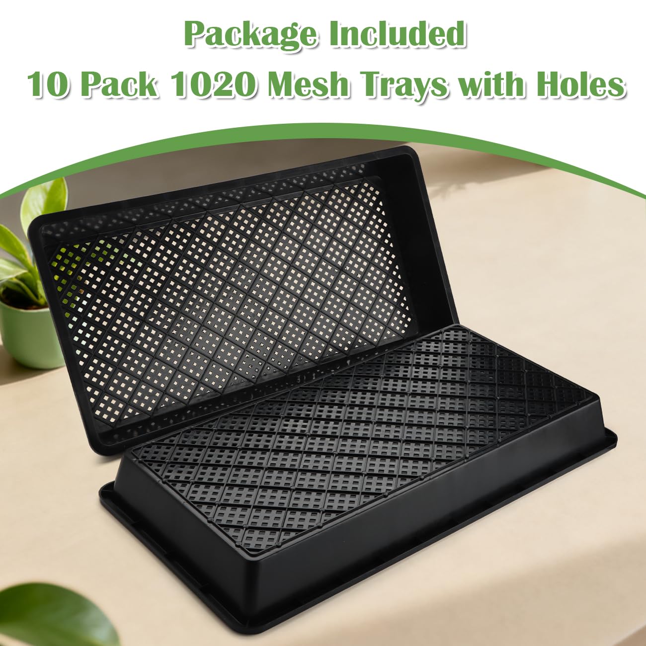 RooTrimmer 10 Pack 1020 Mesh Trays, Extra Strength 1020 Mesh Bottom Trays with Holes, 20'' x 10'', Heavy Duty Propagation Flats for Microgreens, Seed Starting, Soil Blocks, Hydroponics & Wheatgrass