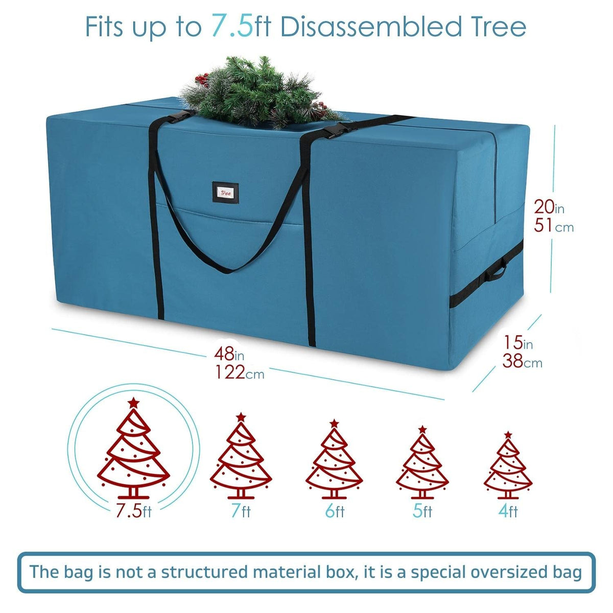 Hearth & Harbor 7.5 ft Christmas Tree Storage Bag - Artificial Christmas Tree Bag with Reinforced Handles, Dual Zipper, Wide Opening - Large Storage Container for Trees and Decorations, 2 Piece set
