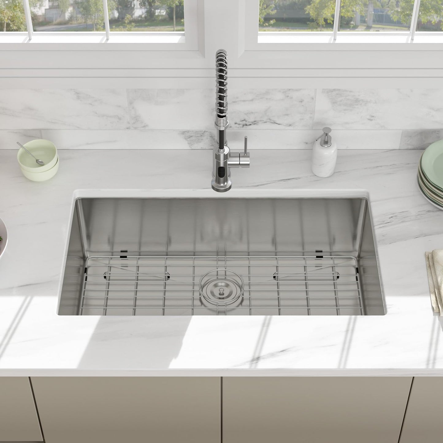 30 Inch Undermount Kitchen Sink - Beslend 30x18x10 Inch Undermount Stainless Steel Kitchen Sink 16 Gauge Single Bowl Round Corner Under Counter Basin