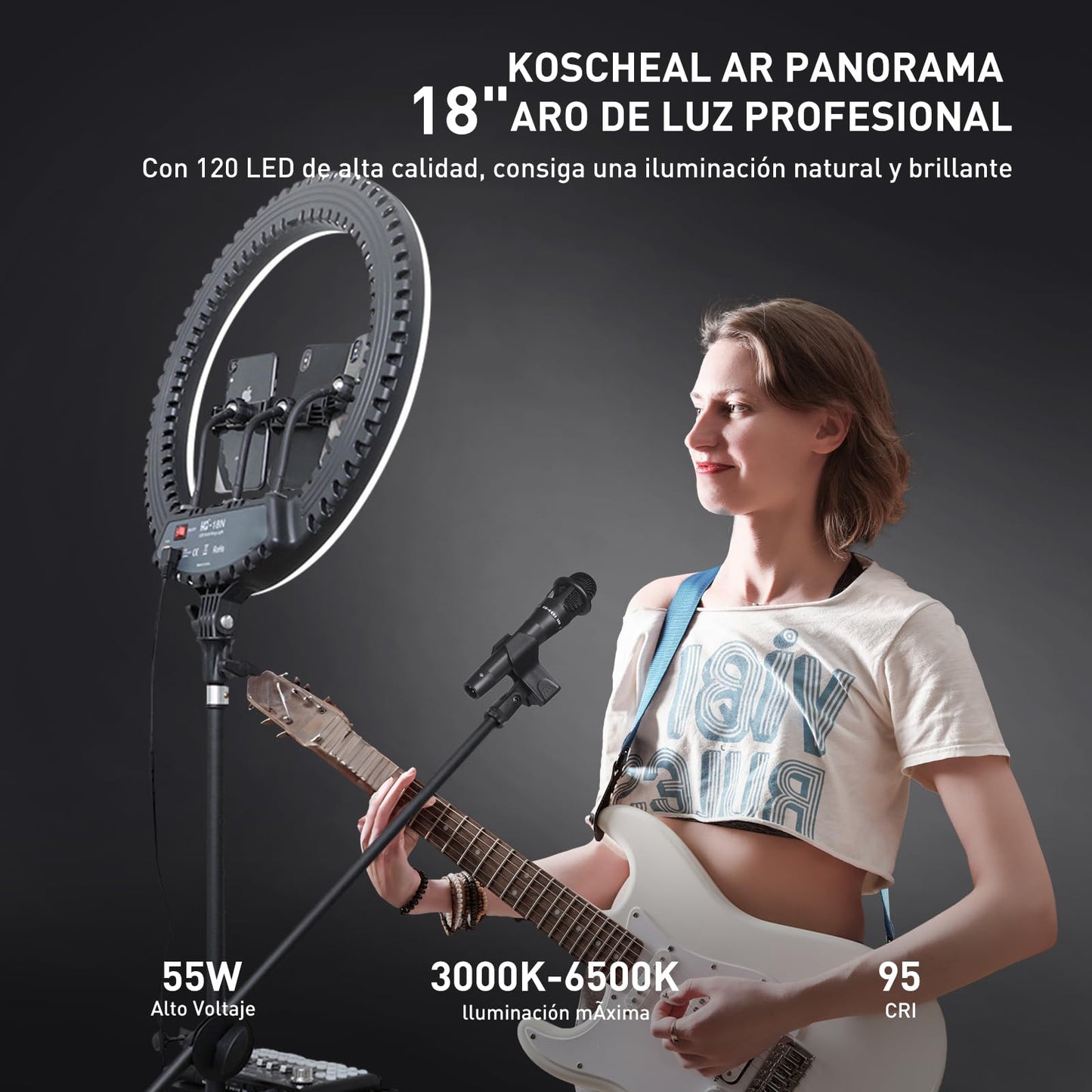 Upgraded 18 inch Ring Light with Tripod Stand & Phone Holder,KOSCHEAL Ringlights with Remote,3000-6500K Dimmable White,Extendable 86'' Tall Circle Light for Phone Camera Makeup Streaming Zoom Meeting