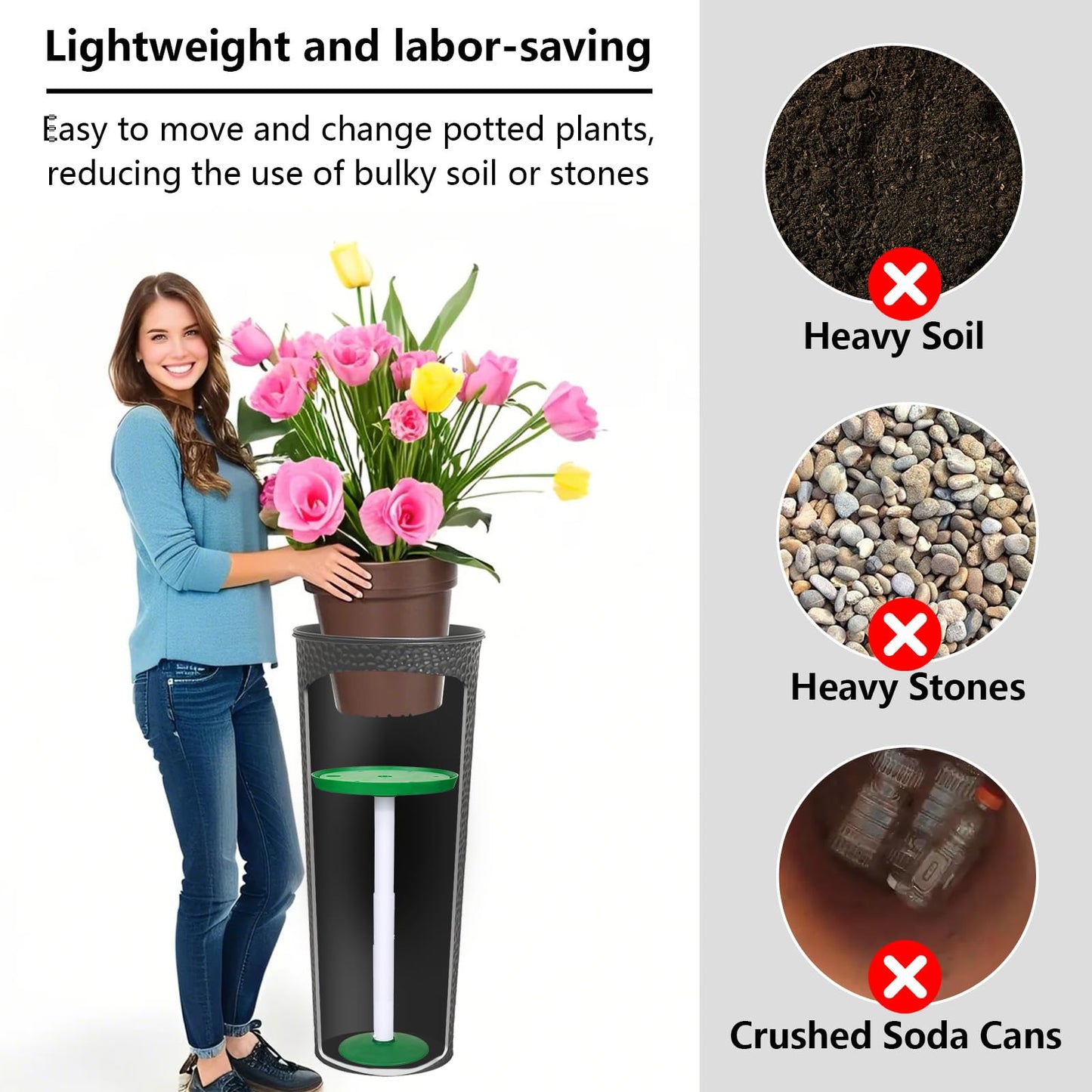 MARKBIT Adjustable Height Planter Inserts for Large Pots, Portable Planter Filler Plant, Lift Inserts for Indoor Outdoor Tall Taper Flower Pot, (11-17” Rise, 6" Base, 8" or 10" Top) (Black, shorts)