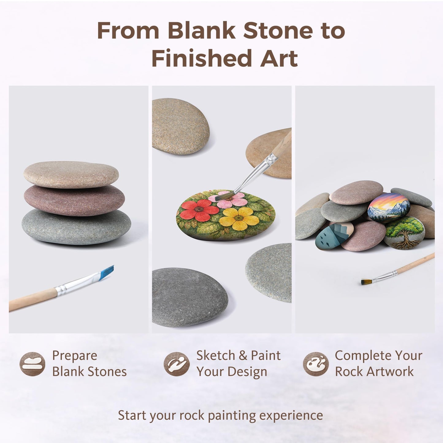 ROCART 12 PCS Large 3.30-4.10" Smooth Natural River Rocks for Painting, Flat Painting Rocks & Craft Stones for Arts, DIY Projects & Creative Studios