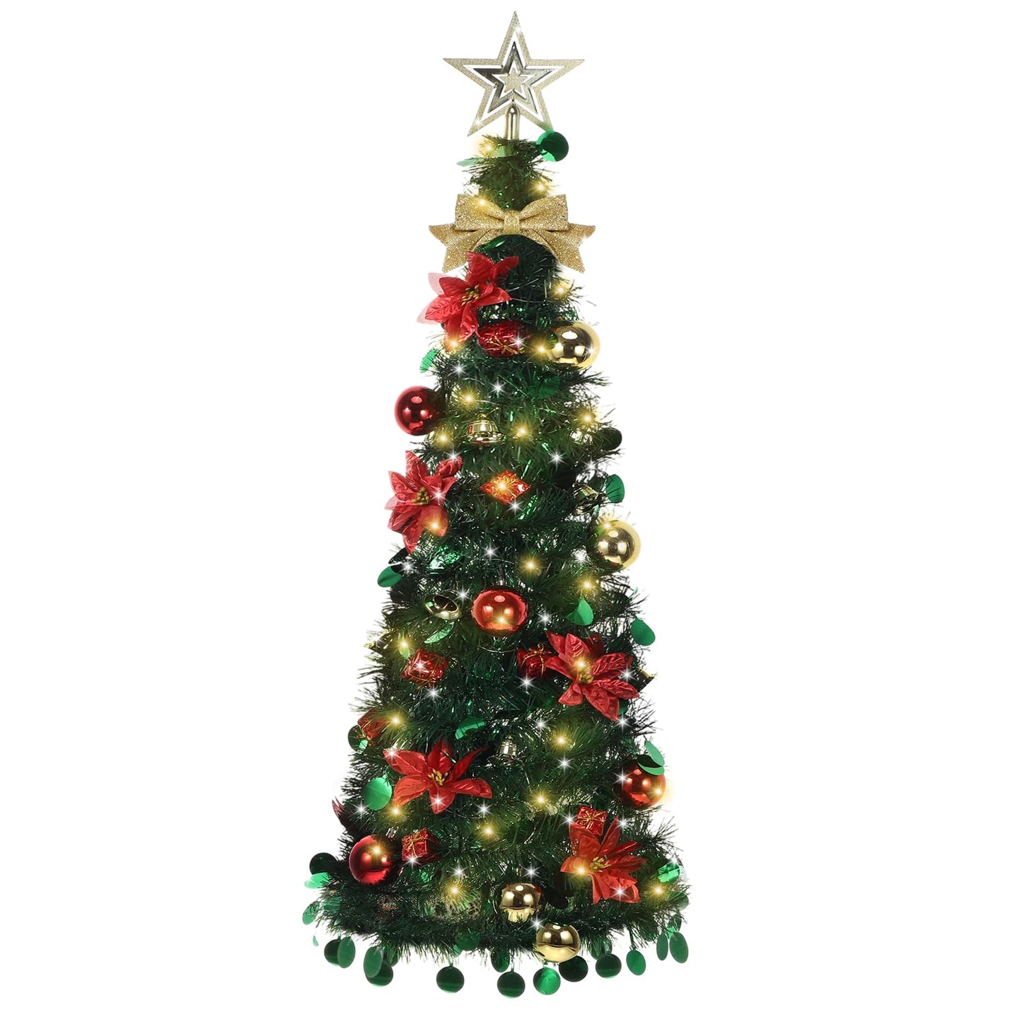 Suncalla Wall Christmas Tree with Lights 40inch, Artificial Wall Hanging Xmas Decoration with 50 LED String Lights, Saving-Space Door Hanging Xmas Tree Small Space Home School Office (Red Gold)