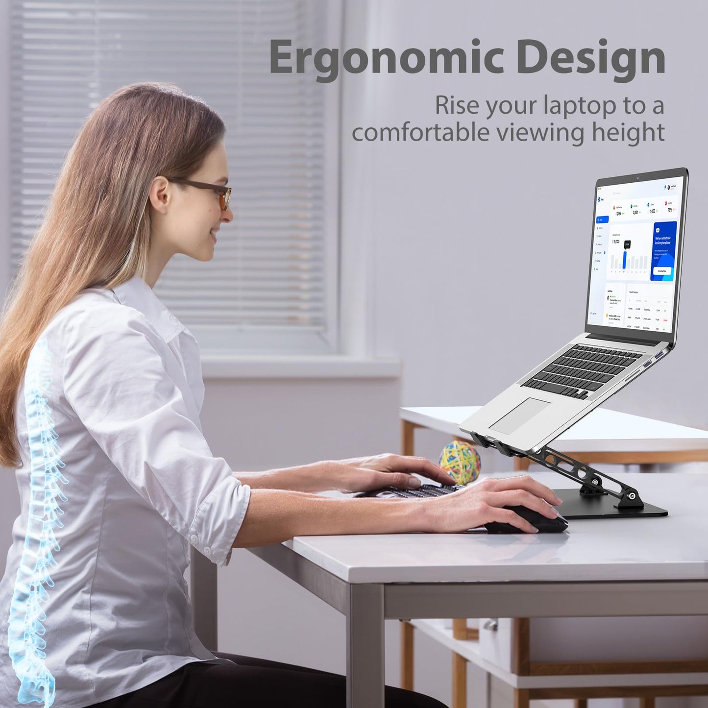 Nayka Adjustable Laptop Stand for Desk, Metal Foldable Laptop Riser, Portable Laptop Holder Desktop Book Stands, Ventilated Cooling Computer Notebook Stand Compatible with 10-15.6” Laptops