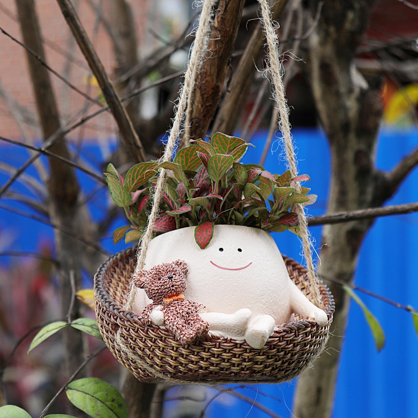Camotank Hanging Swing Planter Pot for Indoor Outdoor Plants, Smiley Face Swinging Chair Plant Pots, Cute Flower Pot for Succulents Plants Live, Gift for Kids, Mom, Teachers, Christmas